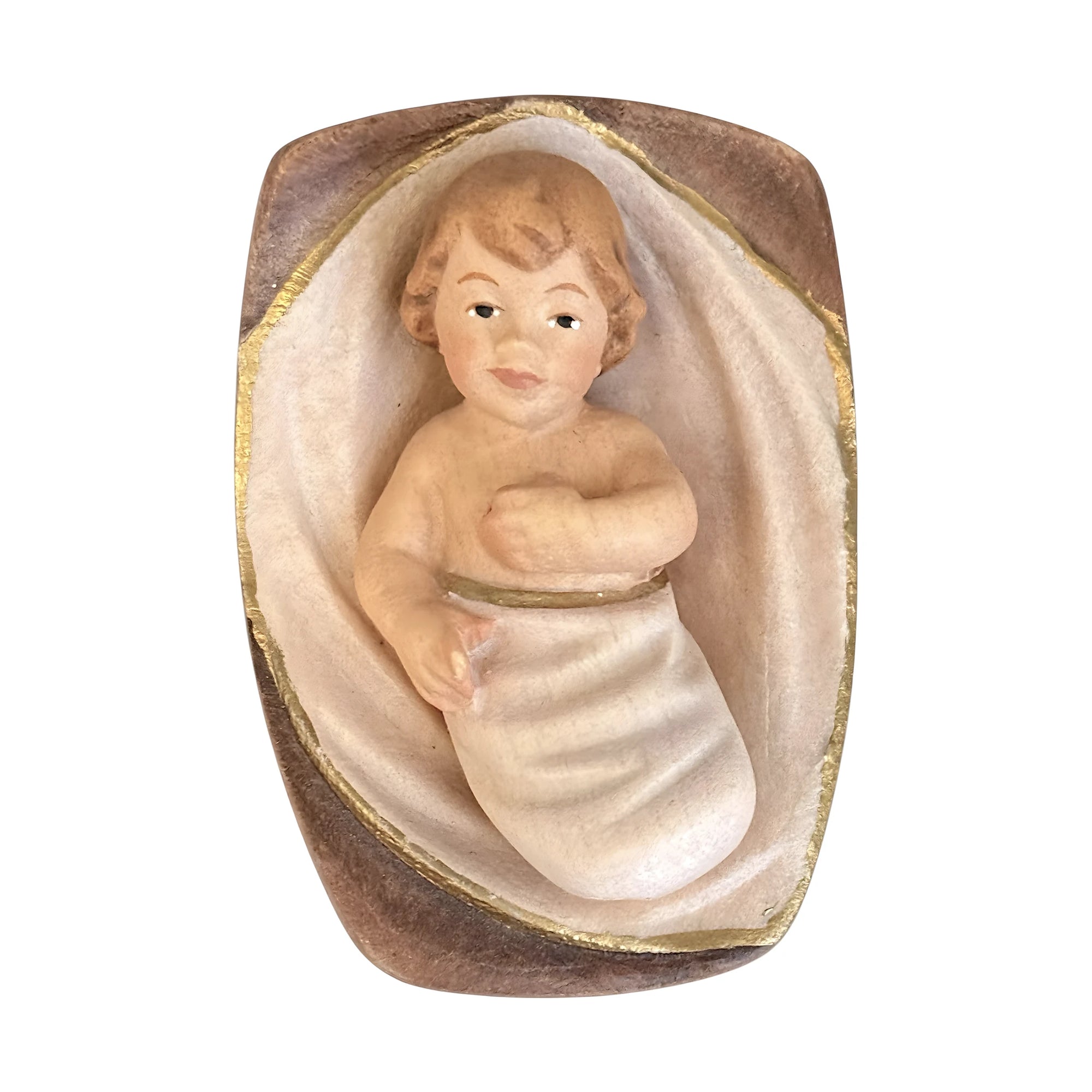 Baby Jesus in Crib Carved in Maple Wood | Val Gardena