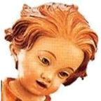 Kid with Puppies: Handcrafted Wood Sculpture Val Gardena