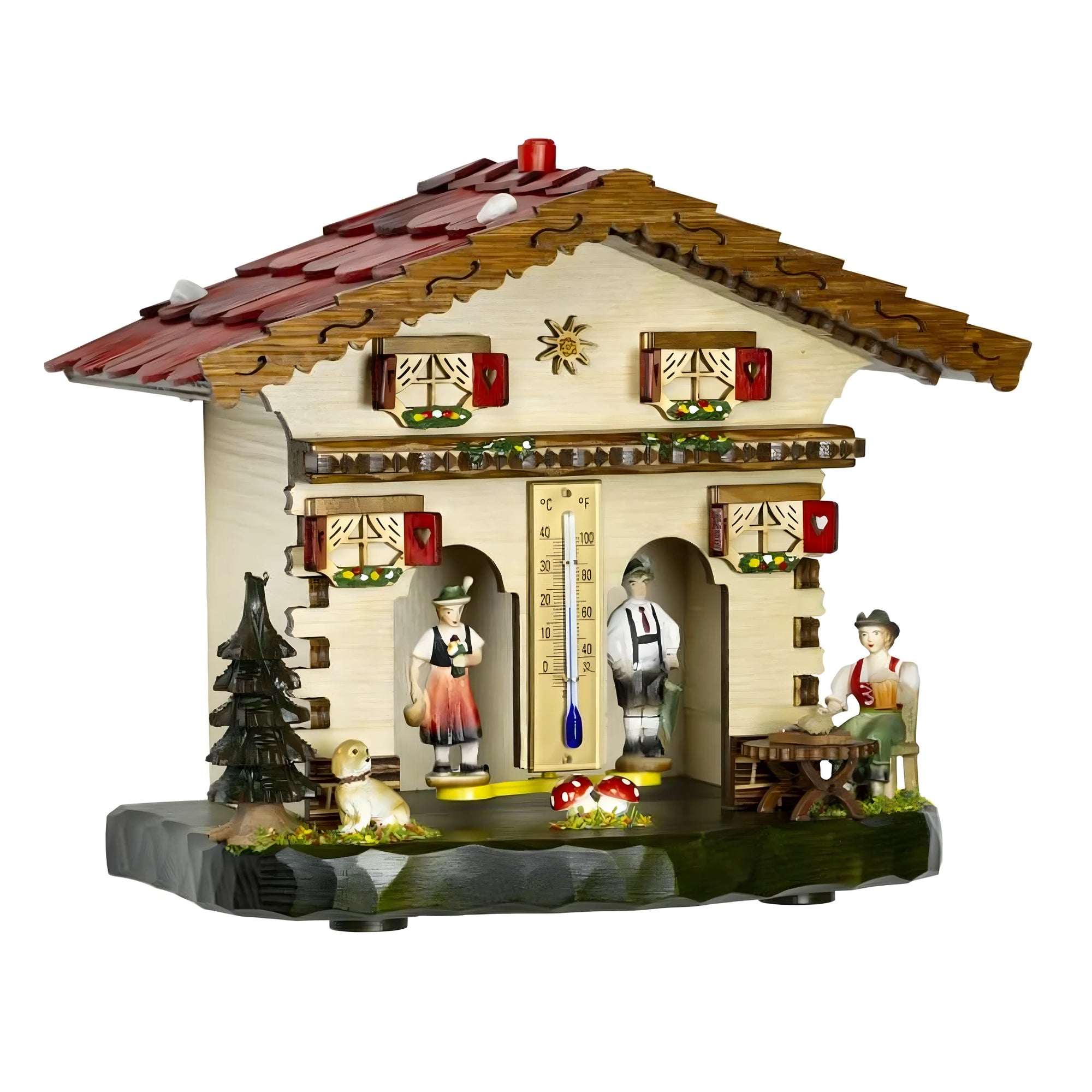 Alpenhaus-Barometer aus geschnitztem Holz | Handwerkskunst Grödental