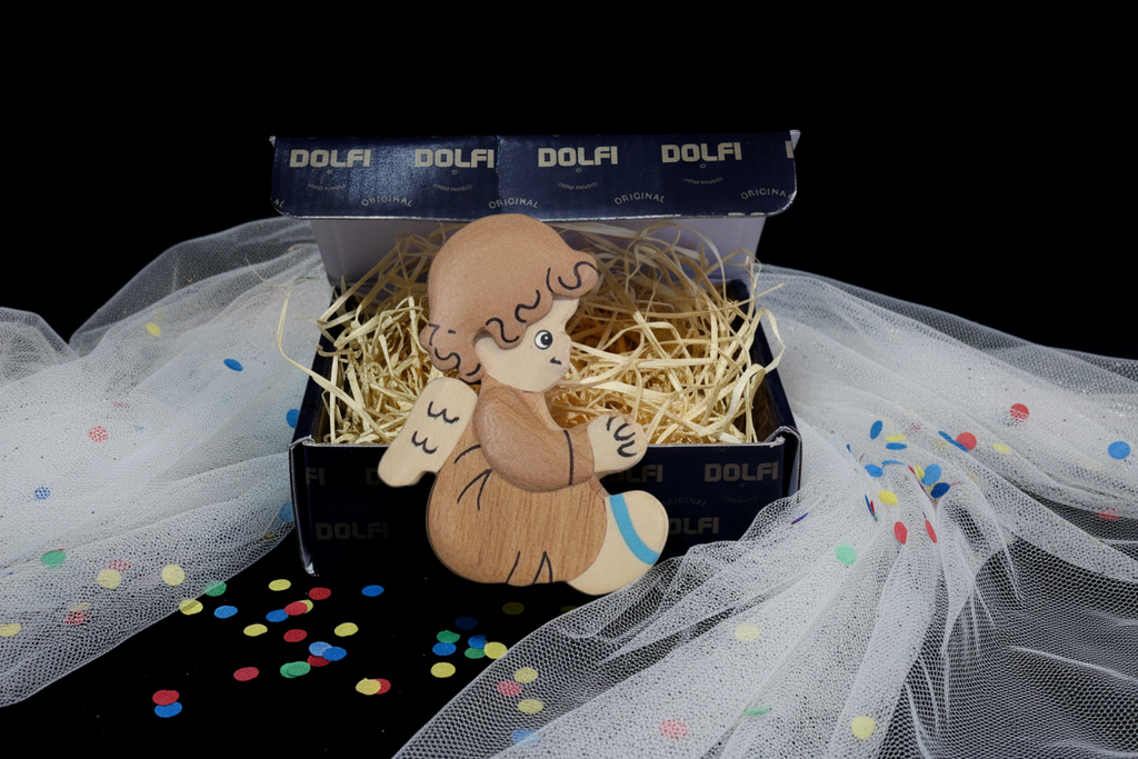 Petit ange gardien assis en bois – Idée cadeau, artisanat de Val Gardena | Dolfi
