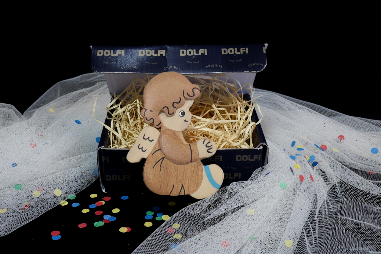 Petit ange gardien assis en bois – Idée cadeau, artisanat de Val Gardena | Dolfi