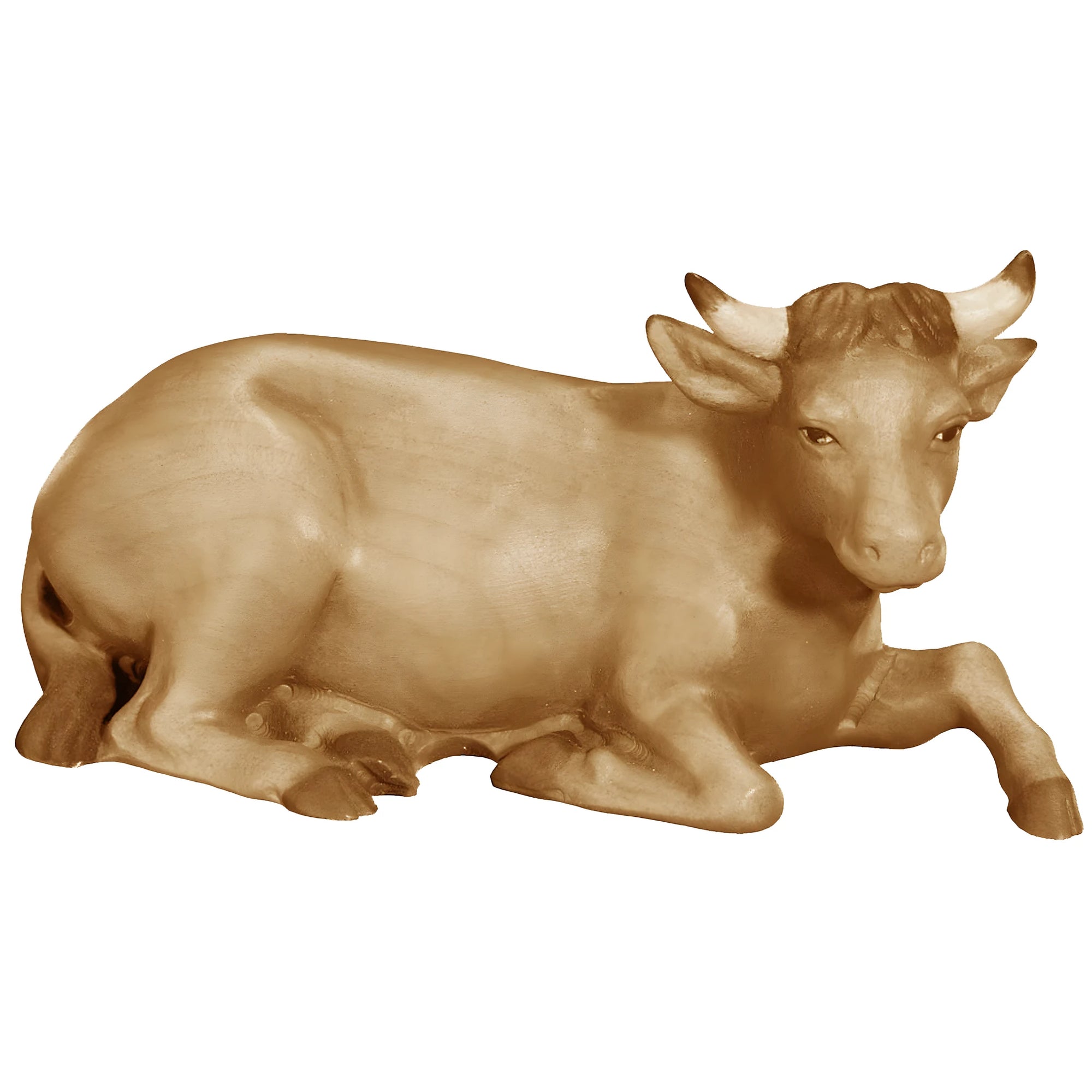 Lying Ox for Artisan Nativity Scene in Val Gardena Maple Wood