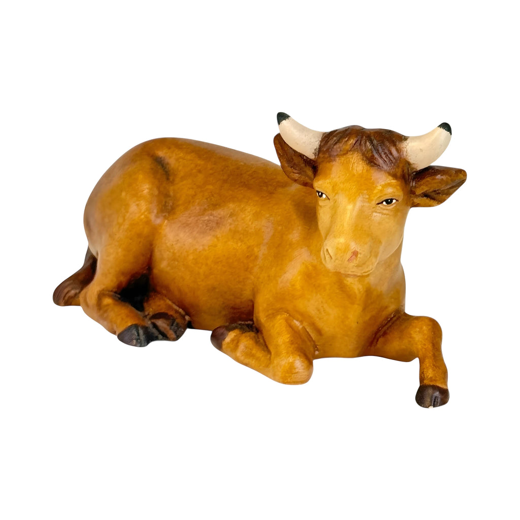 Bue Acostado para Pesebre Artesanal de Madera de Arce del Val Gardena