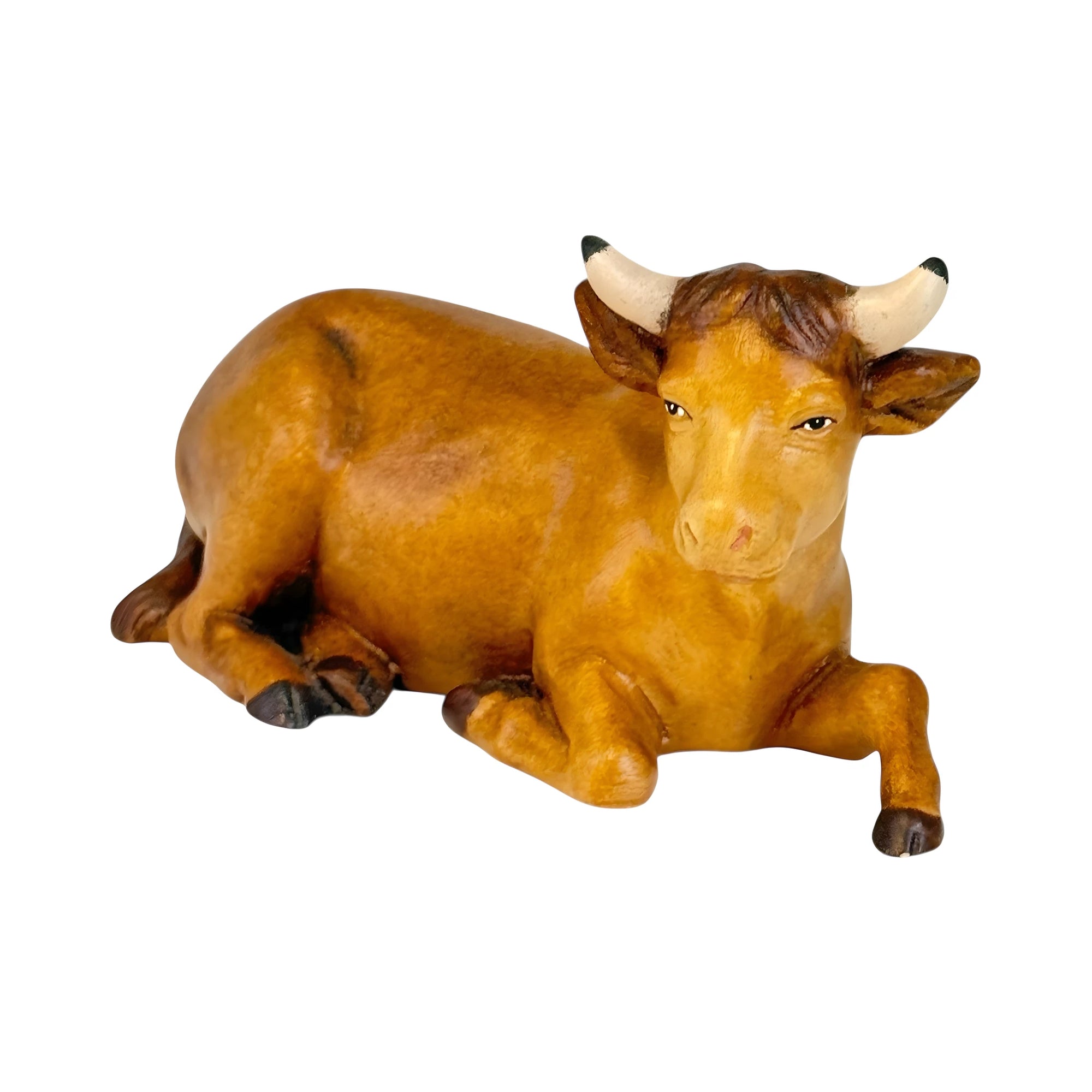 Lying Ox for Artisan Nativity Scene in Val Gardena Maple Wood