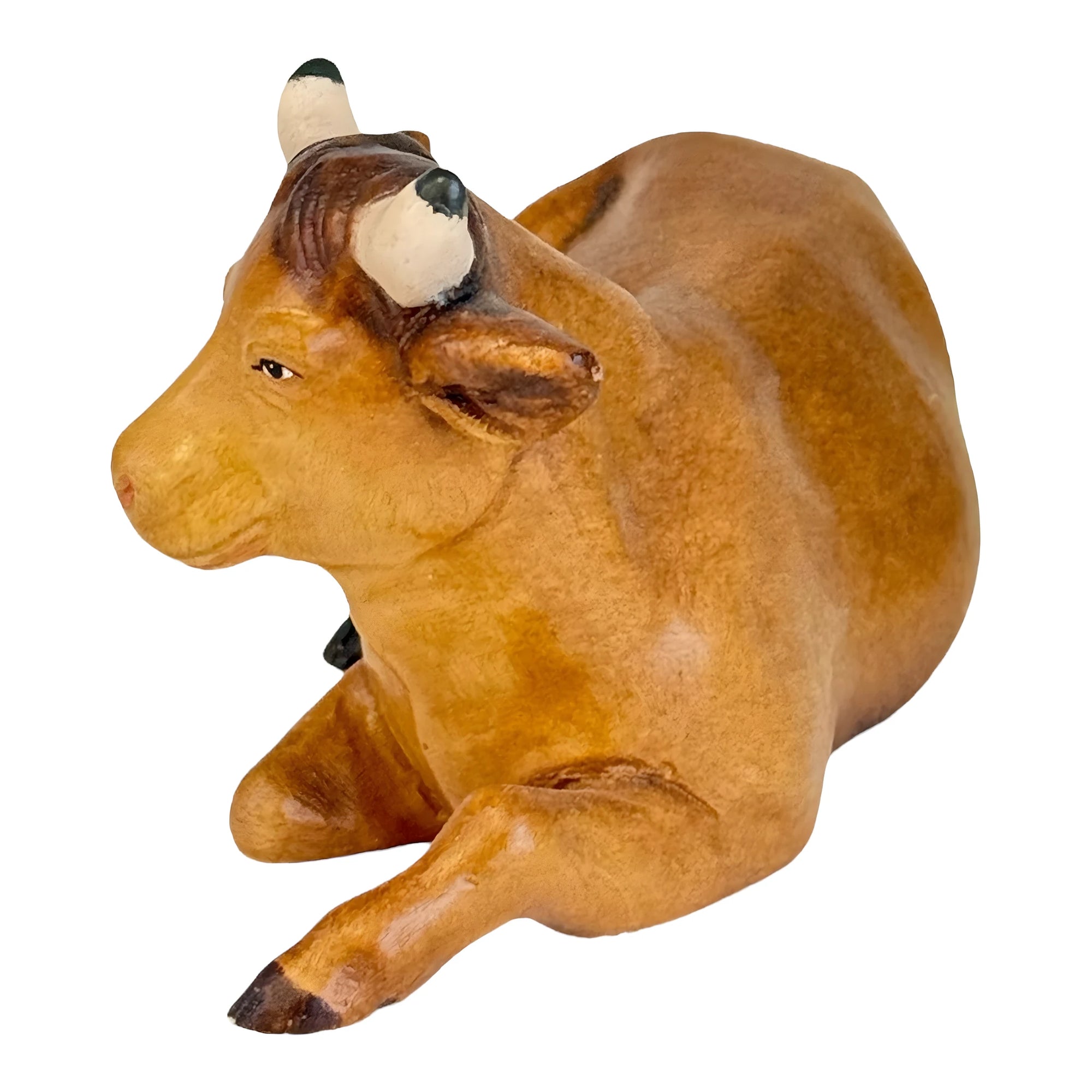 Lying Ox for Artisan Nativity Scene in Val Gardena Maple Wood