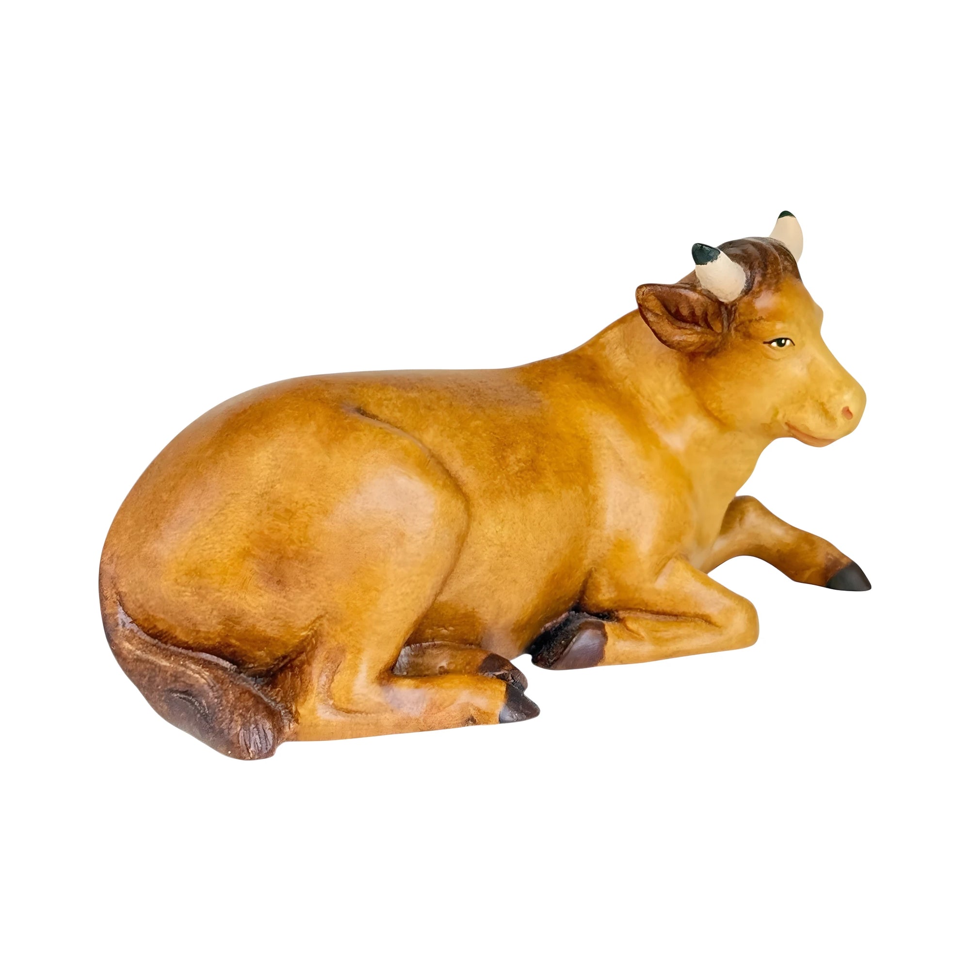 Lying Ox for Artisan Nativity Scene in Val Gardena Maple Wood