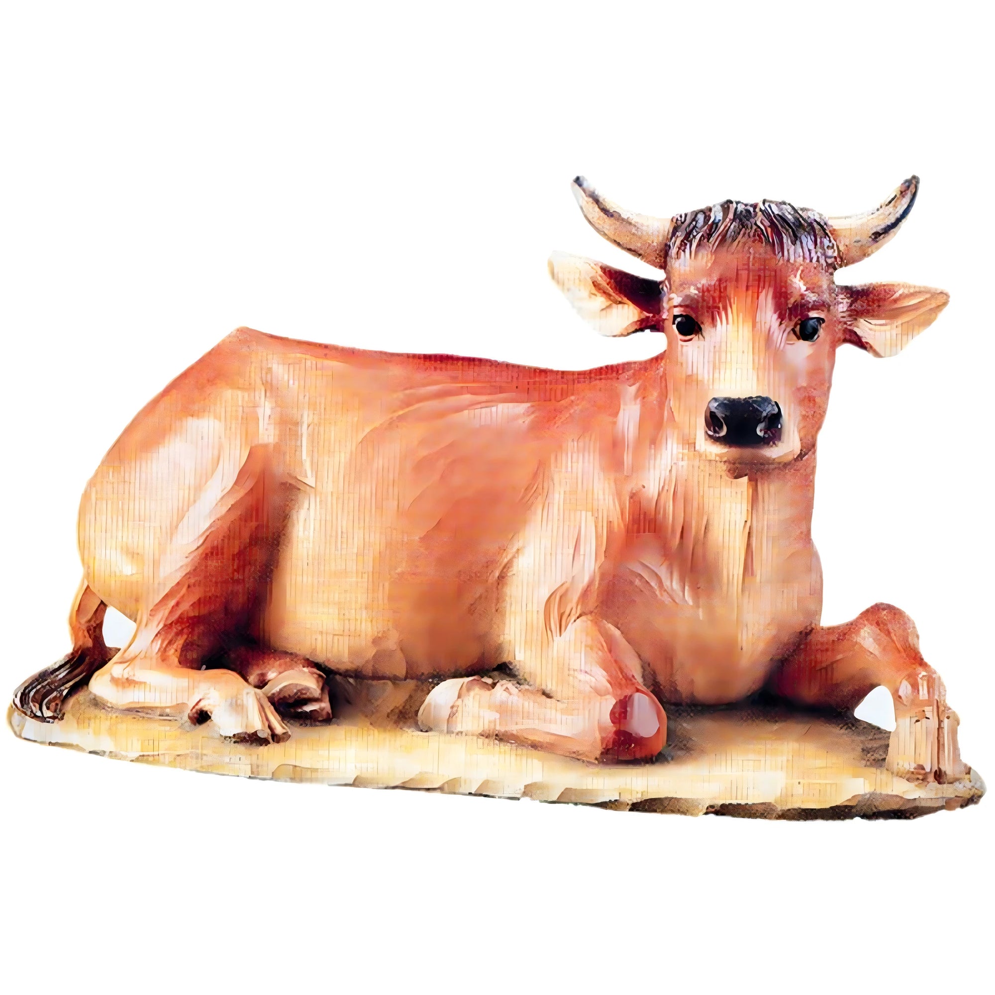 Ox for Nativity Scene in Maple Wood, Hand-carved Colored Sculpture 20 cm