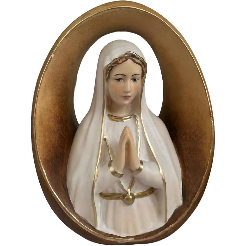 Madonna of Fátima Bust in Relief, Gardena Valley Wood