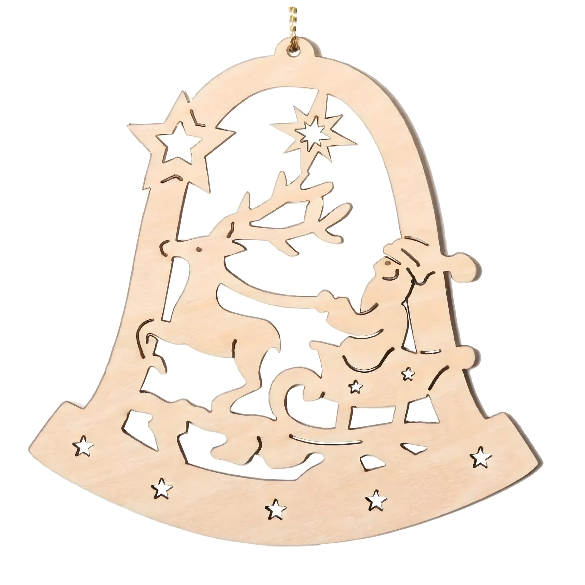 Cloche de Noël en bois sculpté : Père Noël sur son traîneau