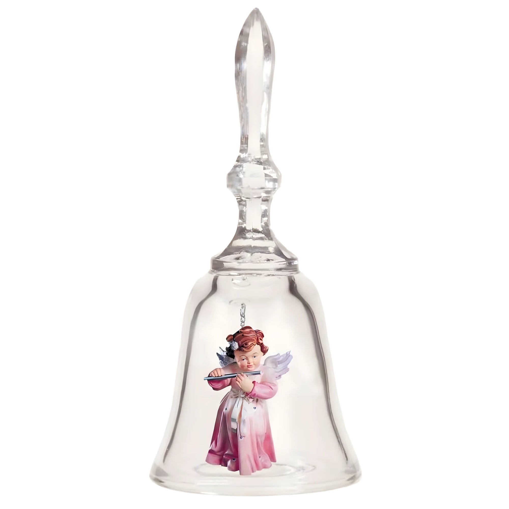 Crystal Bell with Angel Putto Musician Sculpture | Val Gardena Handicraft