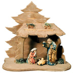 Handmade Hut with Holy Family – Val Gardena Wooden Nativity Scene