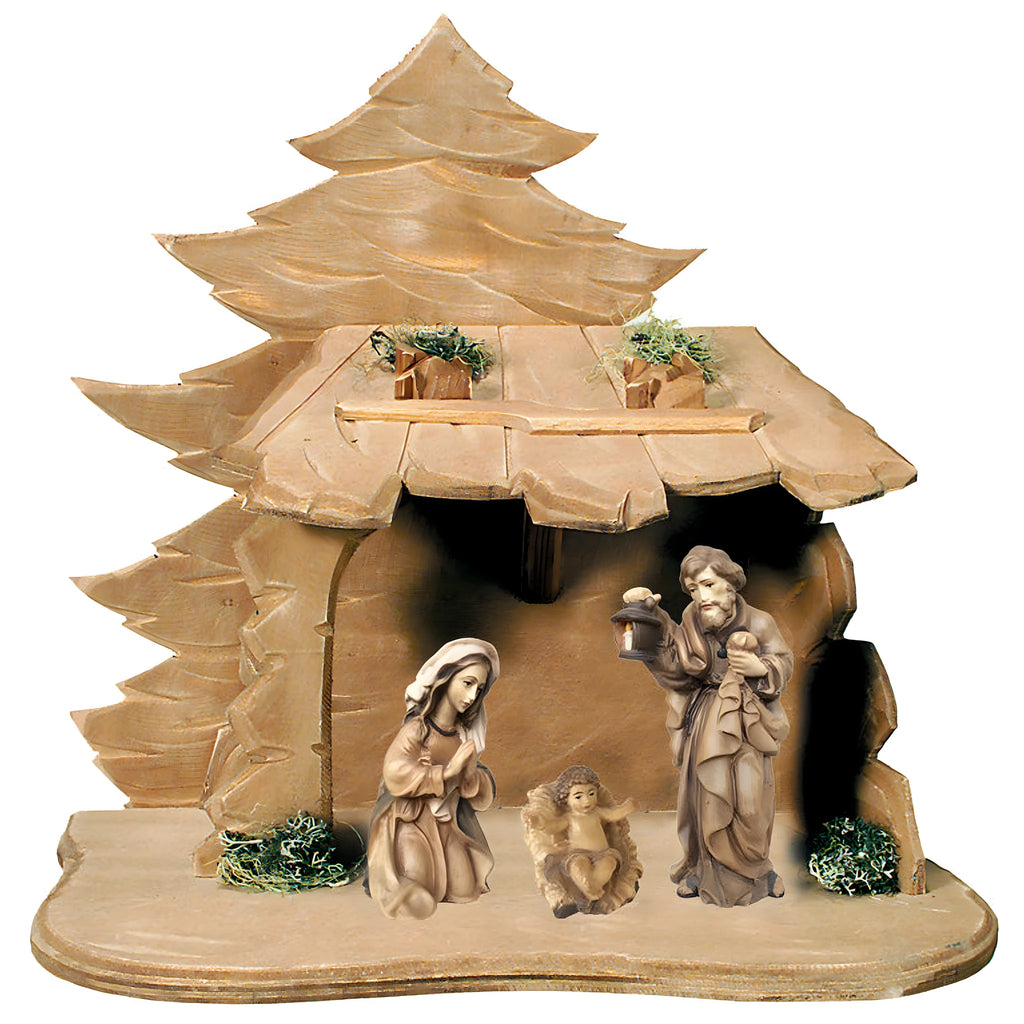 Handmade Hut with Holy Family – Val Gardena Wooden Nativity Scene