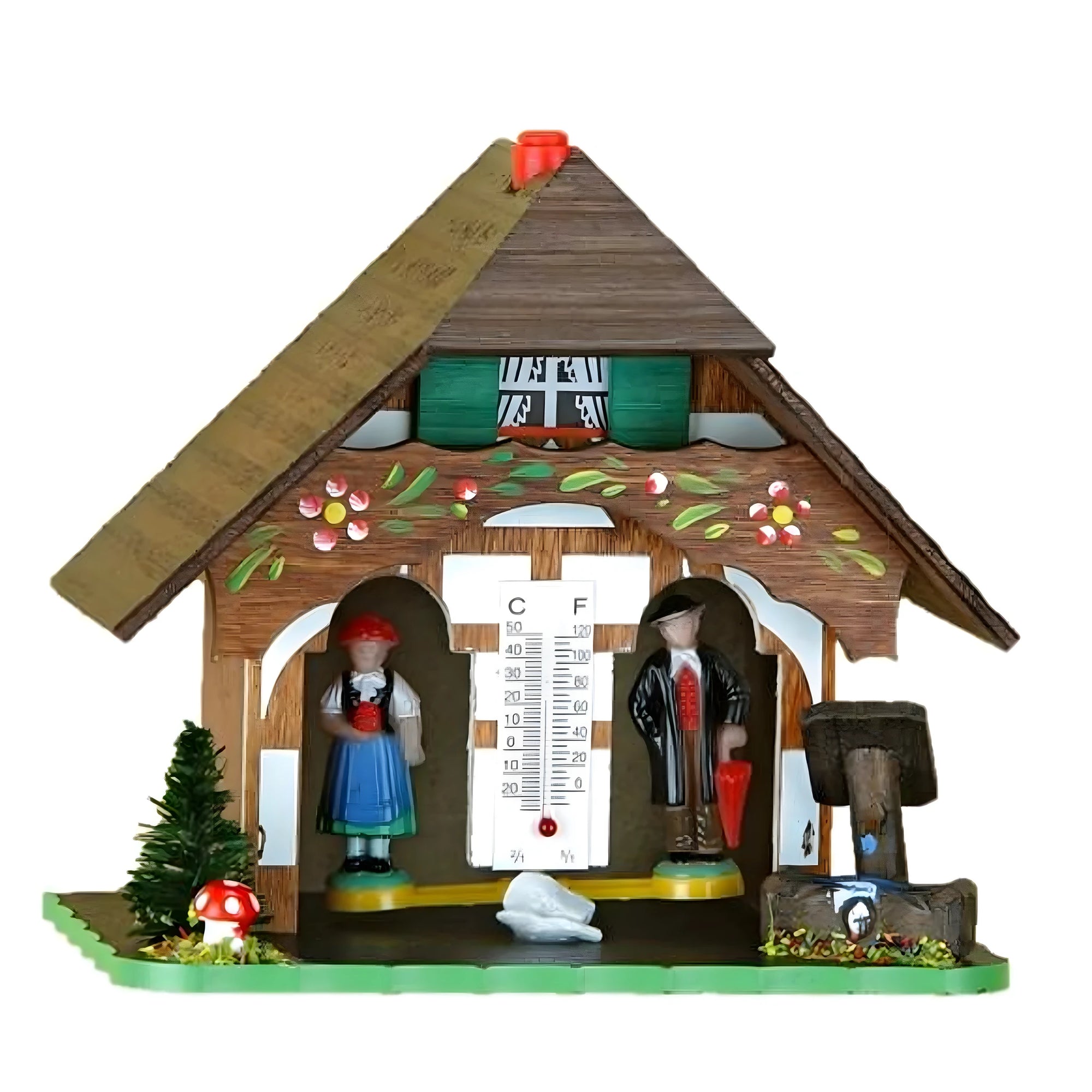 Wetterhäuschen handgefertigt aus Grödner Holz | Traditionelles alpines Thermometer