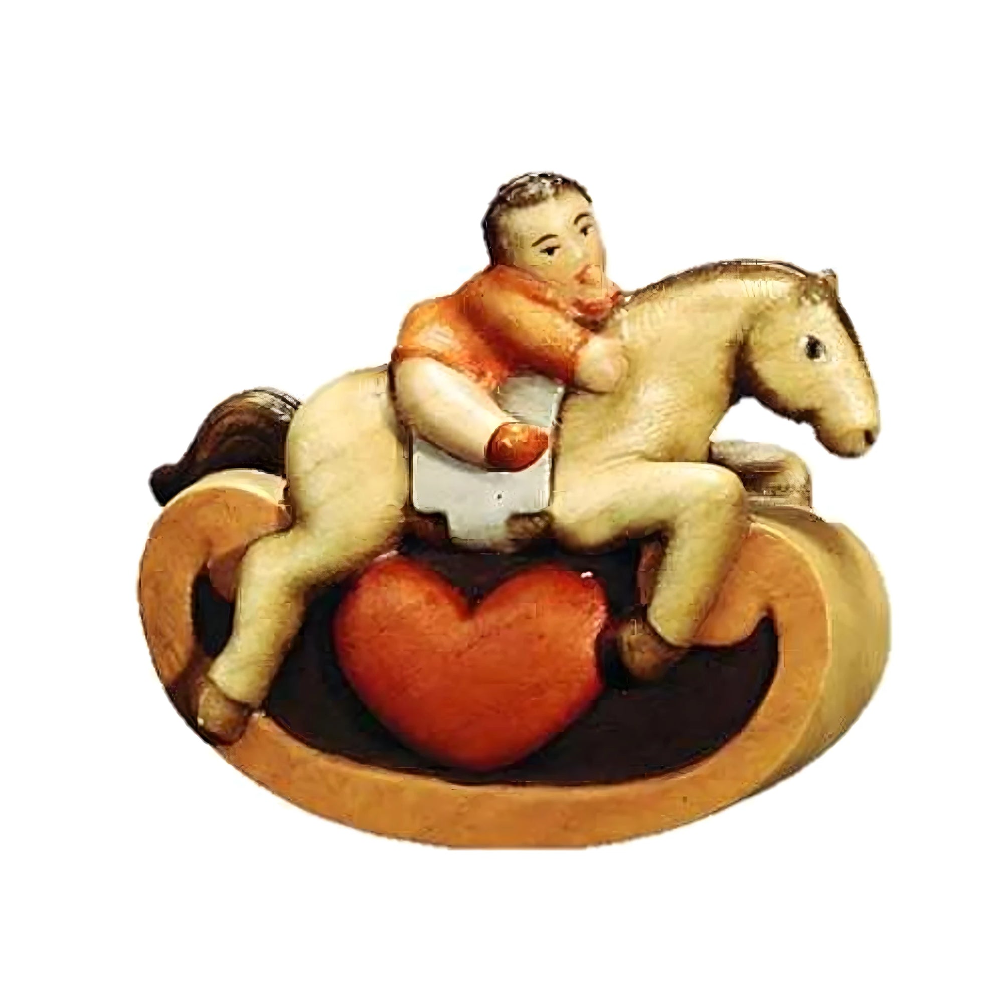 Cavallino a Dondolo in Legno d'Acero con Bambino e Cuore