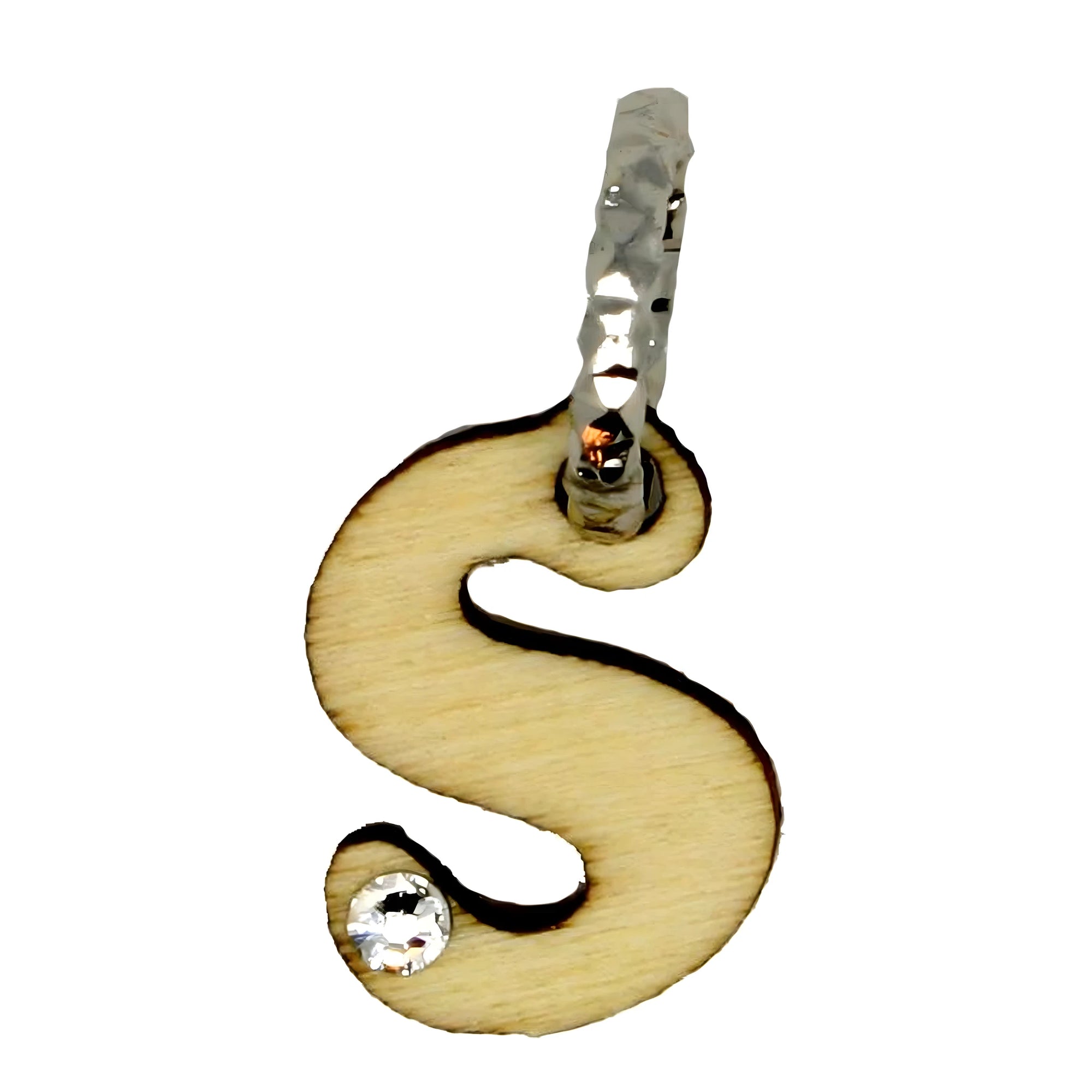 Breloque Lettre S en Bois, Métal Martelé et Cristal Artisanal - lot de 6 pièces