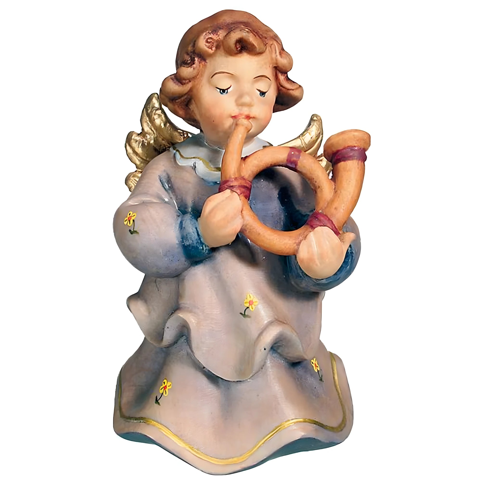 Musician Cherub with Horn in Val Gardena Maple Wood