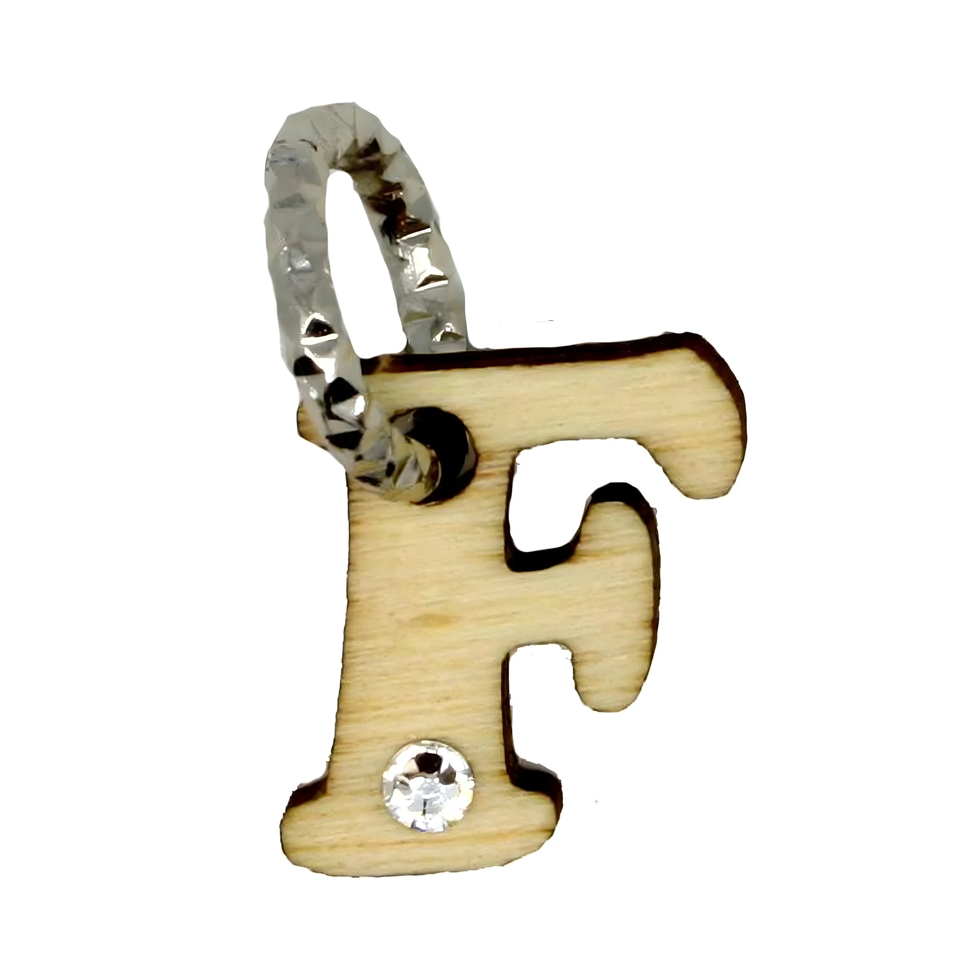 Pendentif Charme Lettre F en Bois d'Érable et Cristal - Fabriqué à la main en Val Gardena set de 6 pièces
