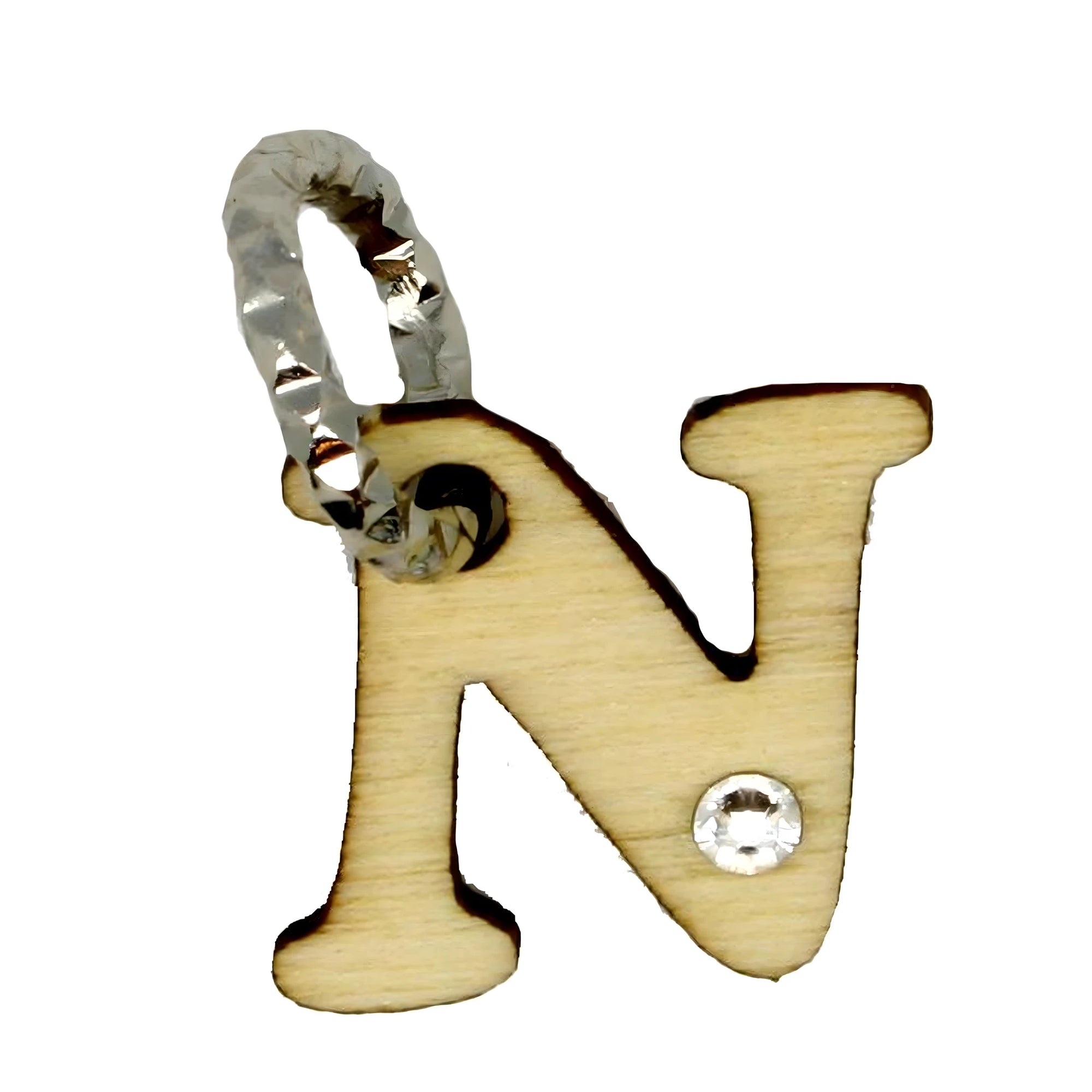 Pendentif Charm Lettre N Artisanal en Bois avec Cristaux Swarovski, lot de 6