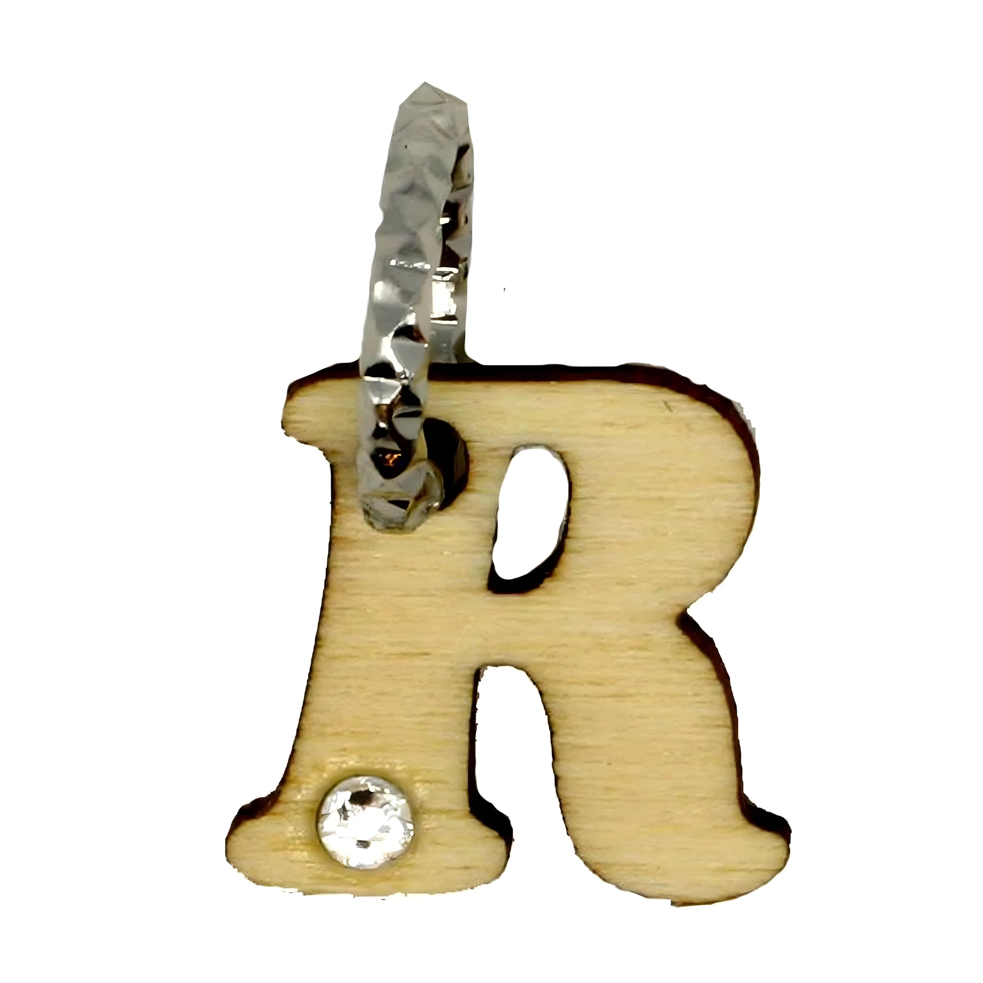 Pendentif Lettre R en Bois Naturel Artisanat avec Strass Val Gardena lot de 6 pièces