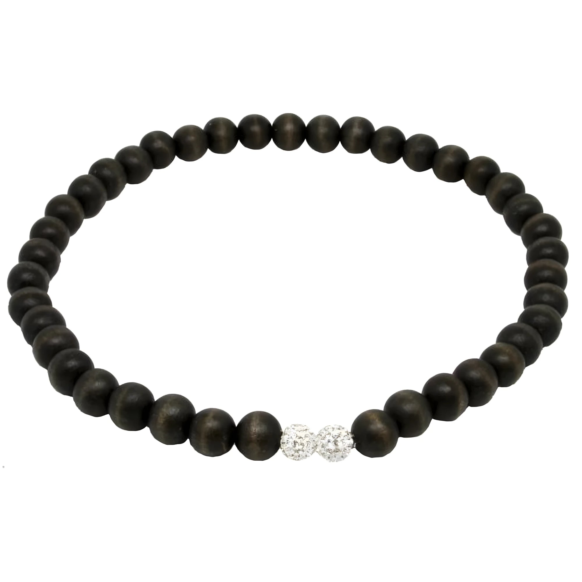 Elegant Men's Necklace in Dark Wood and Luminous Crystals, 50 cm