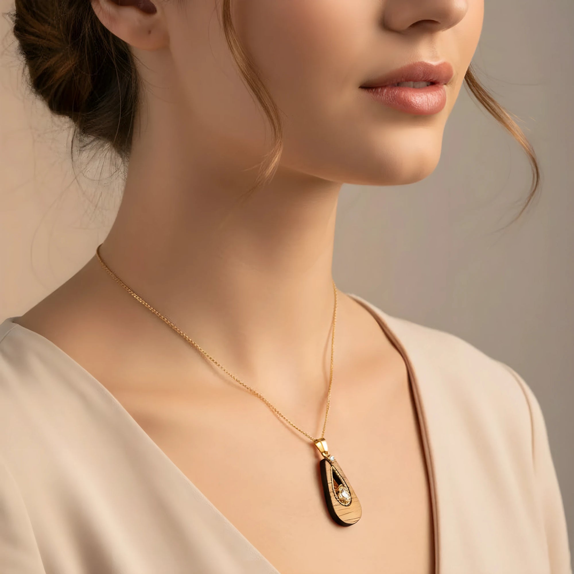 Wooden Drop Necklace with Swarovski