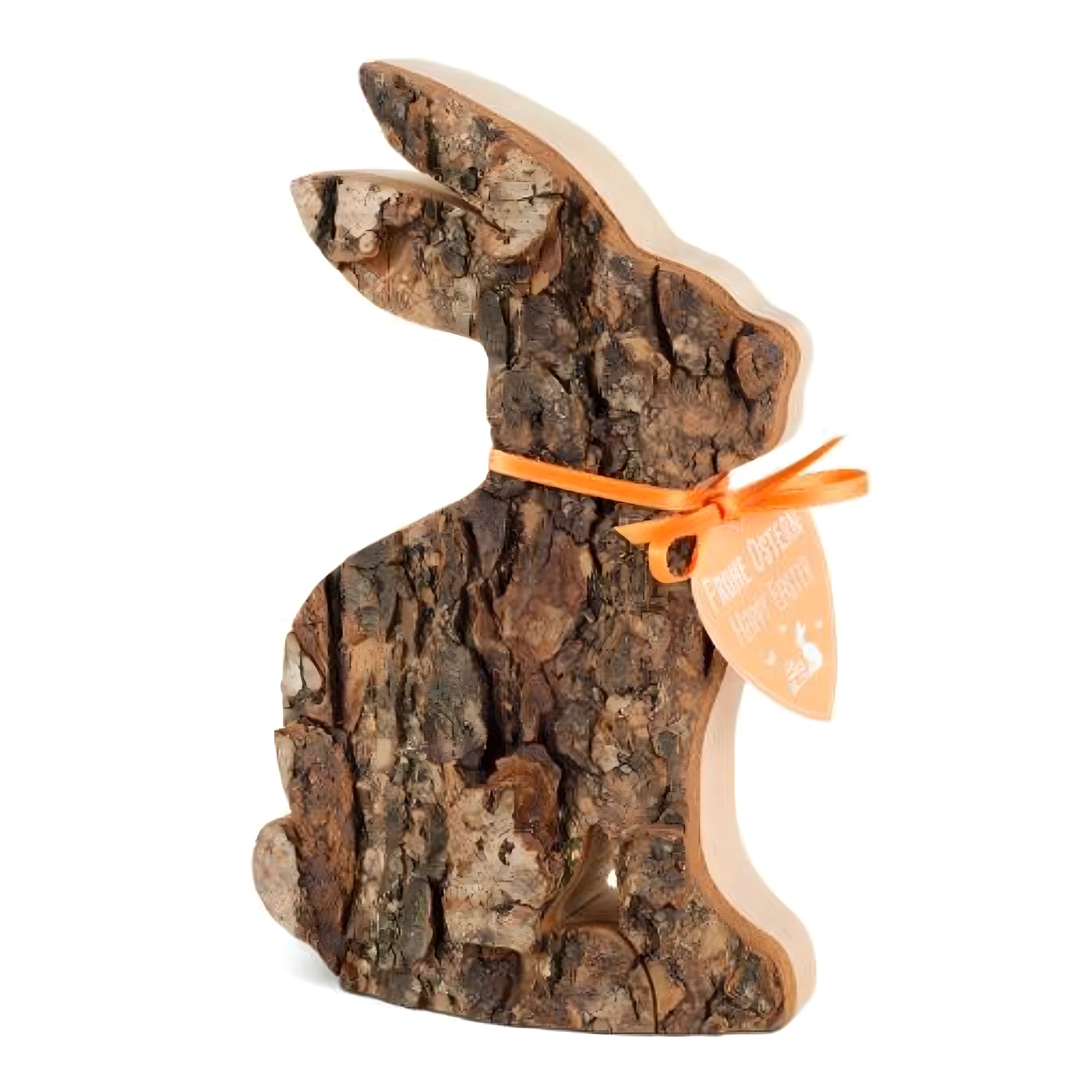 Coniglio Pasquale Decorativo in Legno d'Acero e Corteccia, Idea Regalo 15 cm