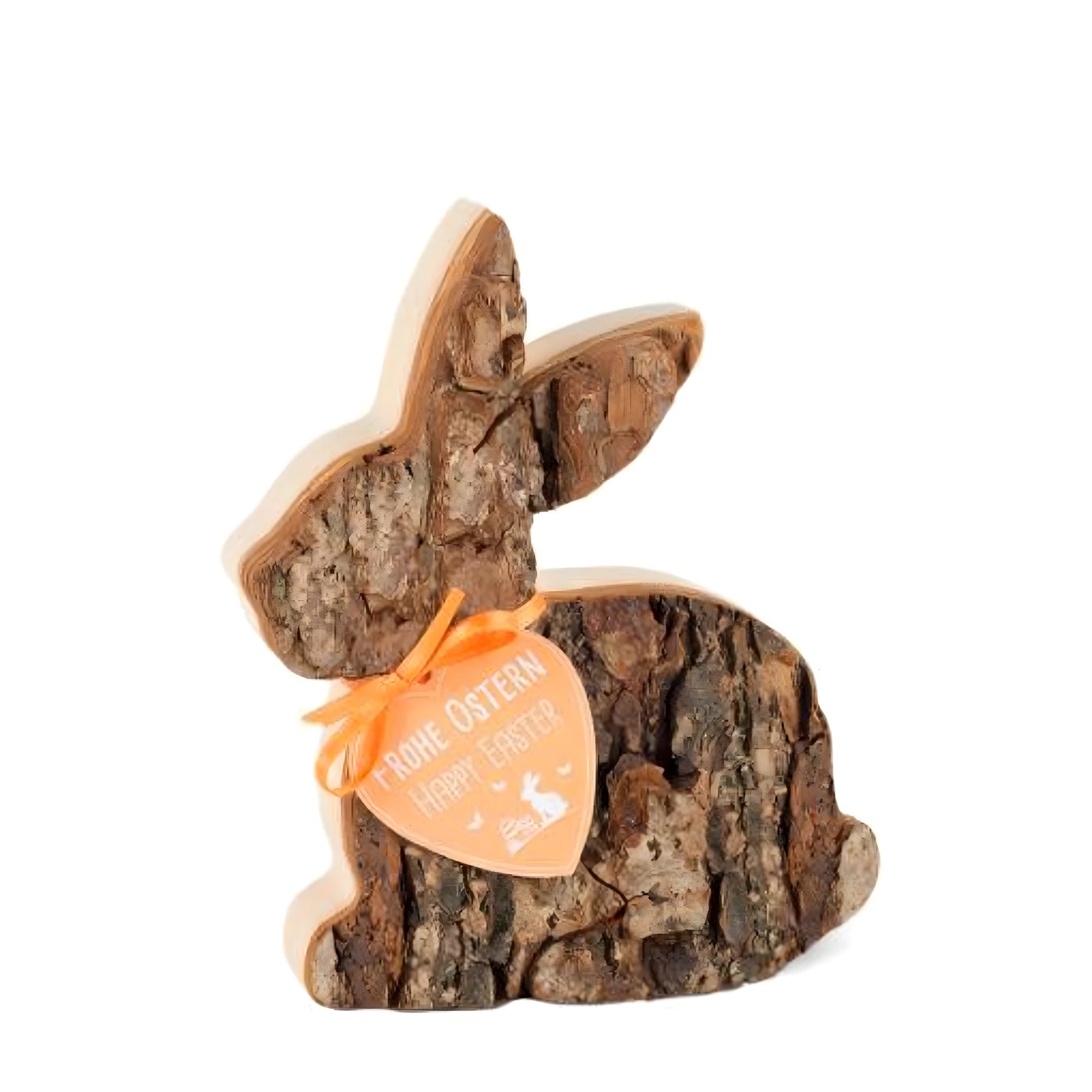 Coniglio Pasquale Stilizzato in Legno e Corteccia della Val Gardena