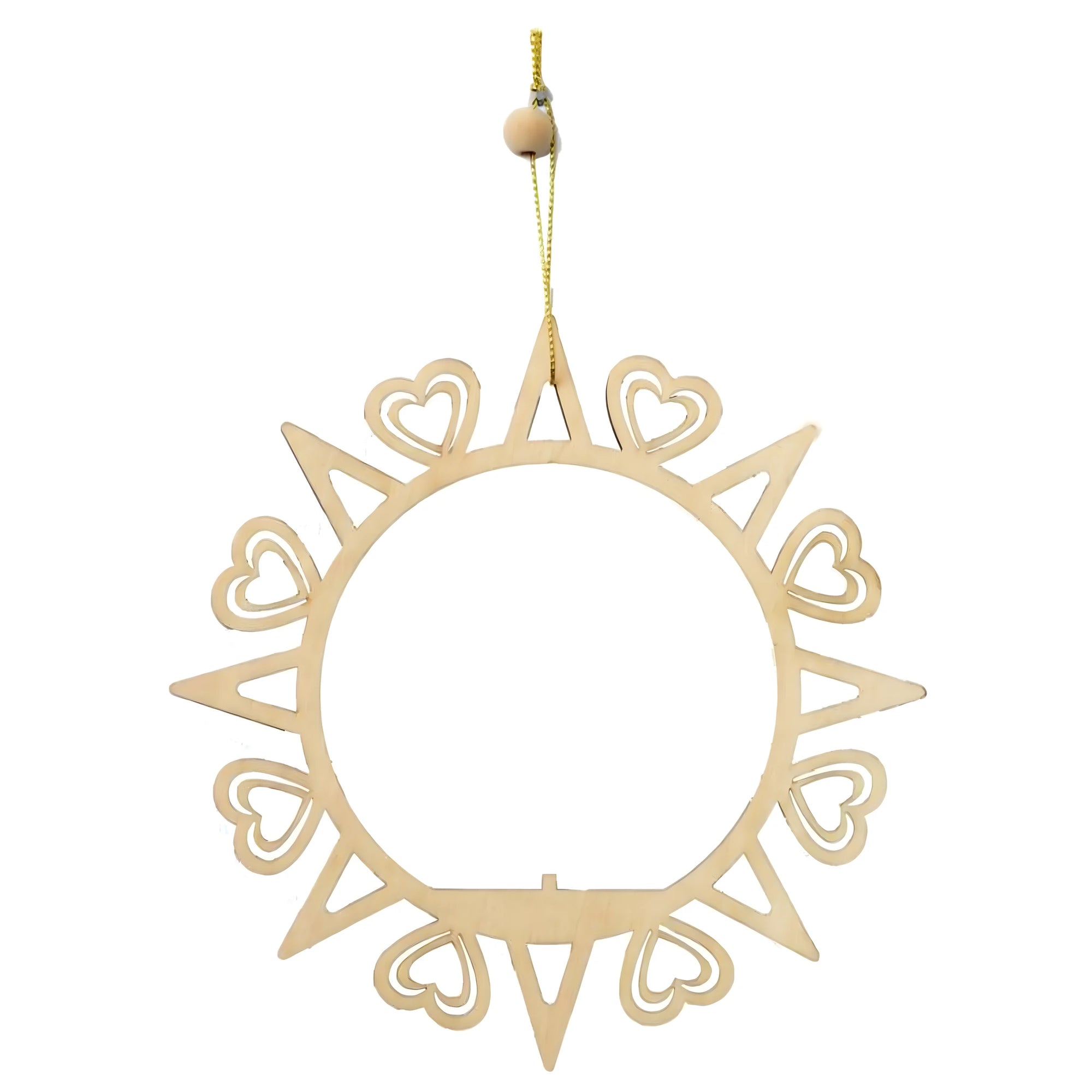 Decorative Natural Carved Wood Frame with Sun and Hearts