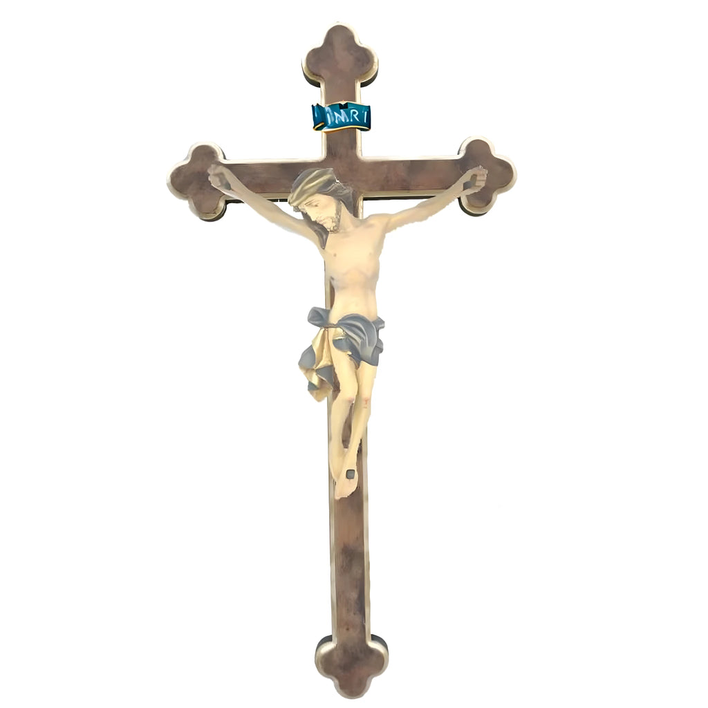 Christuskorpus geschnitzt auf barockem Kreuz | Handwerk Gröden
