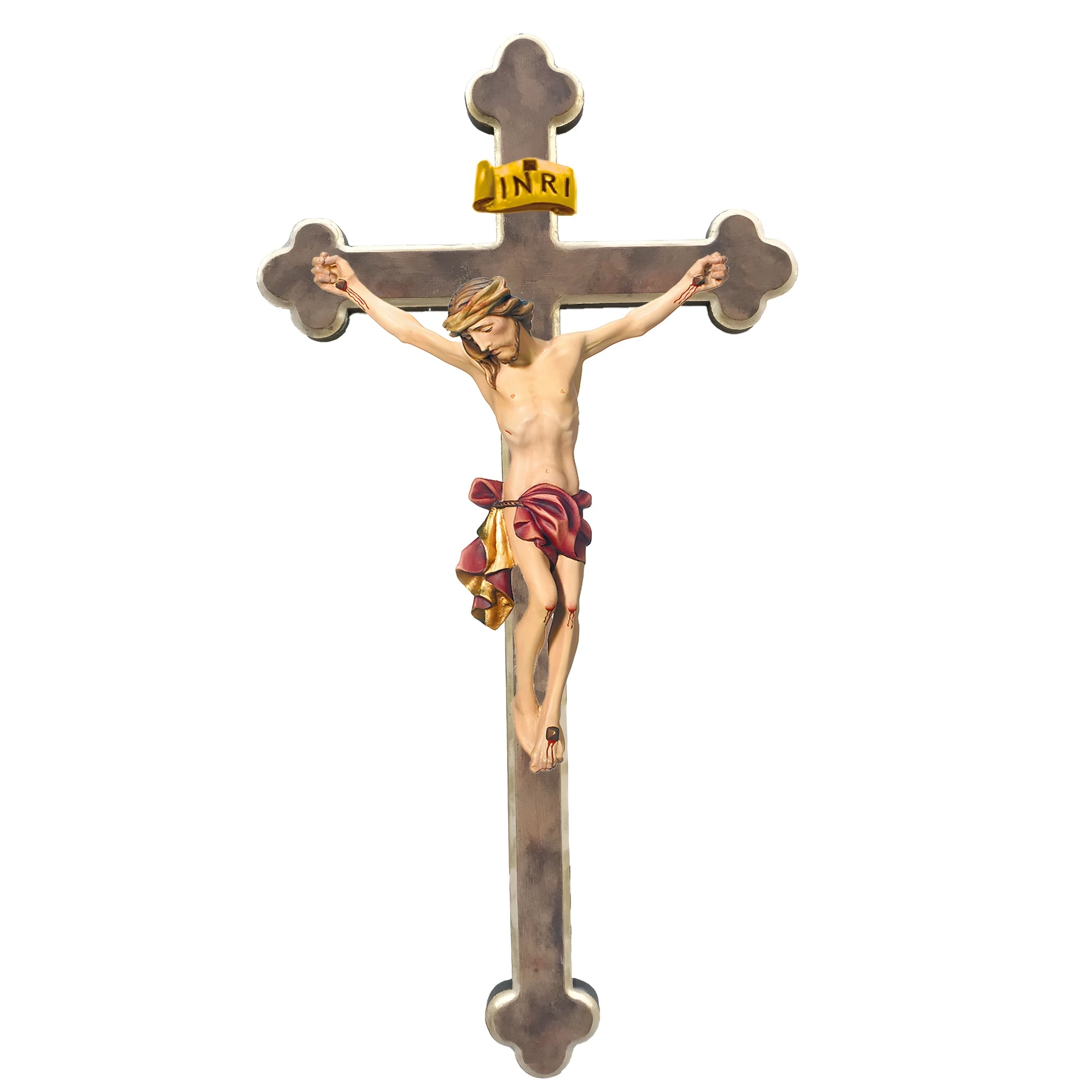 Christuskorpus geschnitzt auf barockem Kreuz | Handwerk Gröden