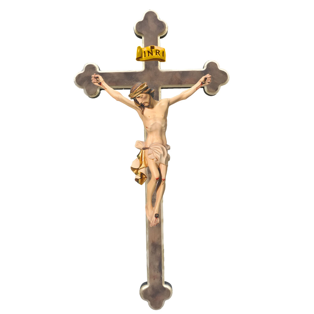 Christuskorpus geschnitzt auf barockem Kreuz | Handwerk Gröden