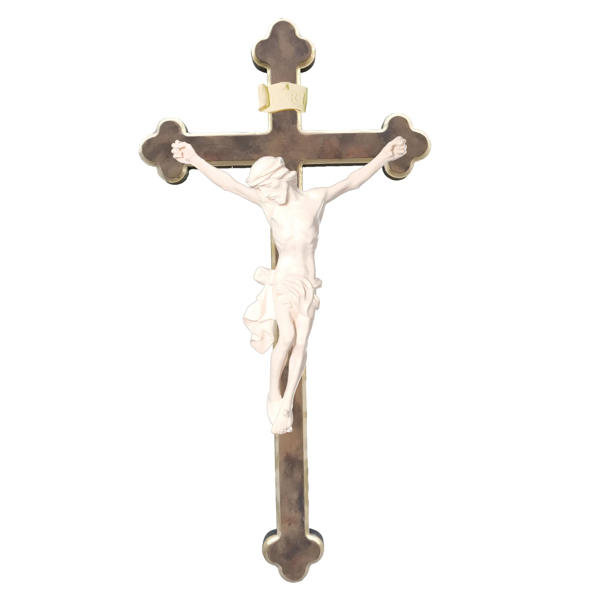 Christuskorpus geschnitzt auf barockem Kreuz | Handwerk Gröden
