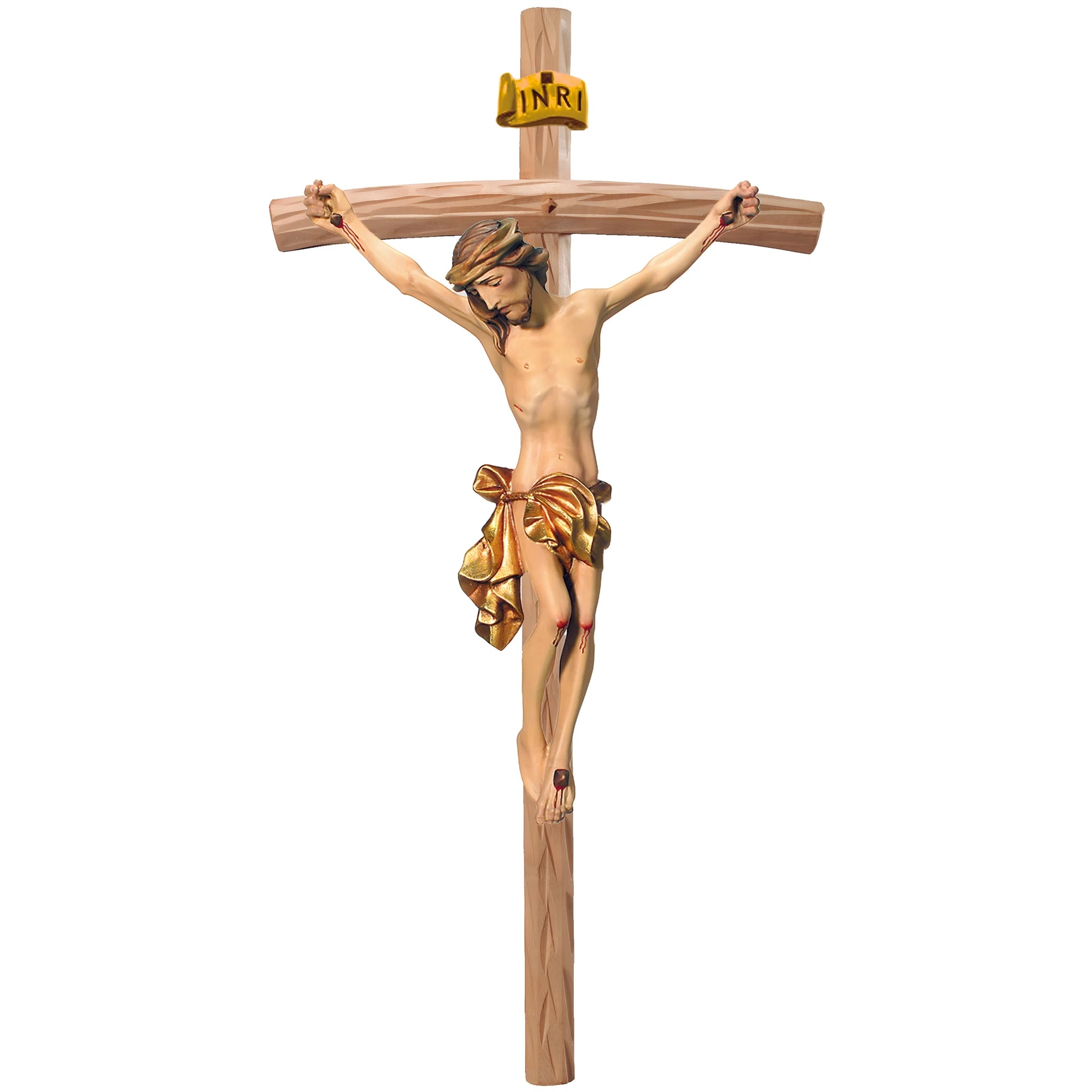Body of Christ on Curved Cross Handcrafted Val Gardena Wood