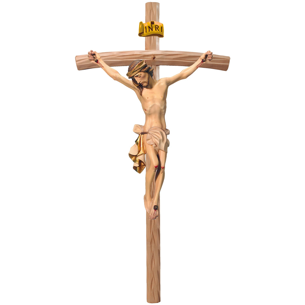 Body of Christ on Curved Cross Handcrafted Val Gardena Wood