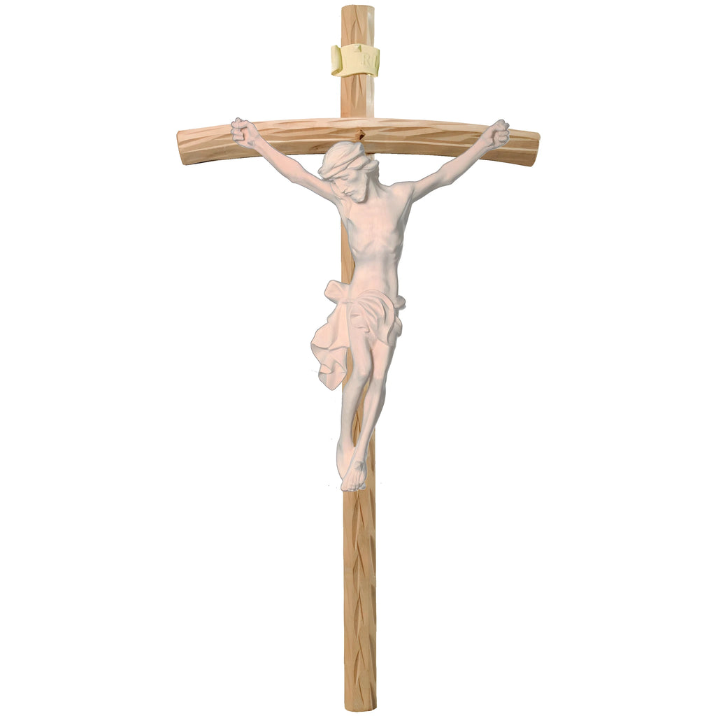 Body of Christ on Curved Cross Handcrafted Val Gardena Wood