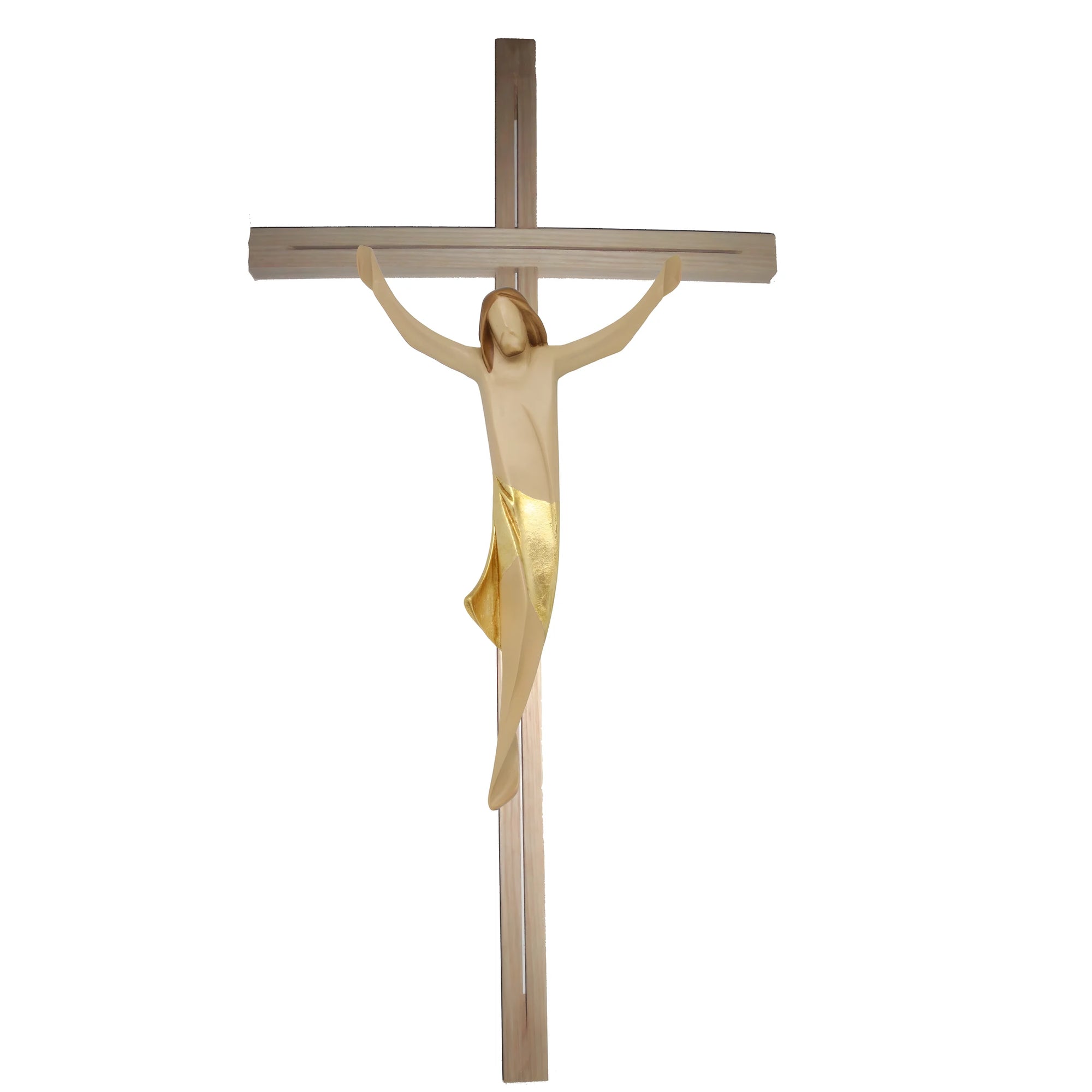 Cristo stilizzato su Croce in legno d'Acero e Tiglio Val Gardena