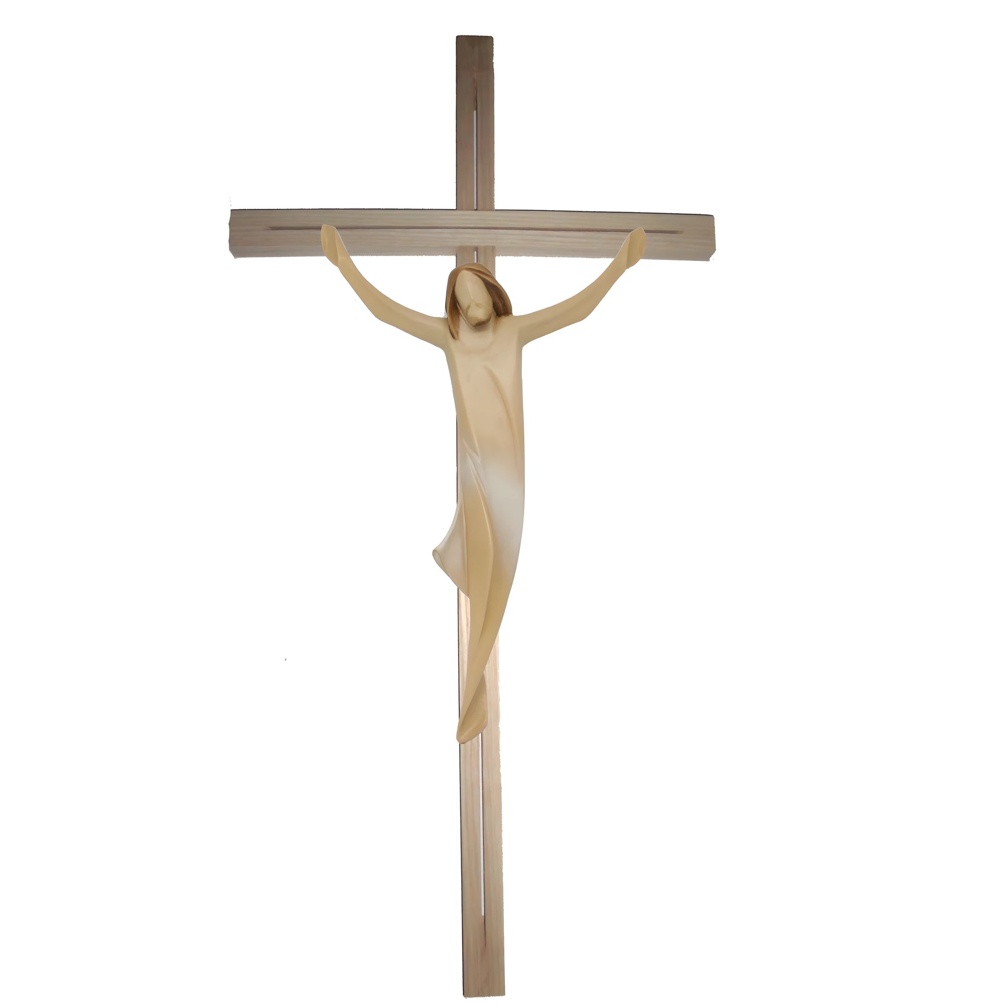 Cristo stilizzato su Croce in legno d'Acero e Tiglio Val Gardena