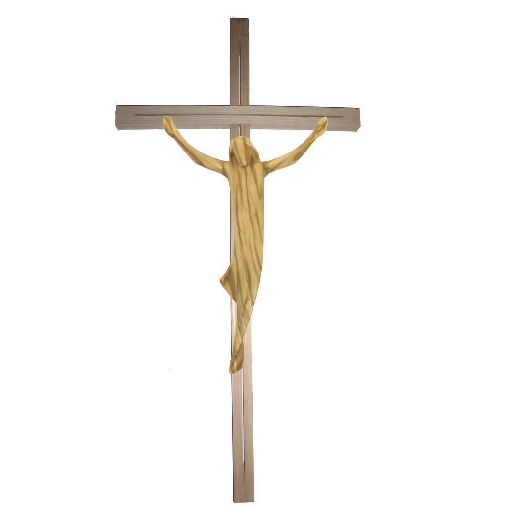 Stylized Christ on Maple and Linden Wood Cross Val Gardena