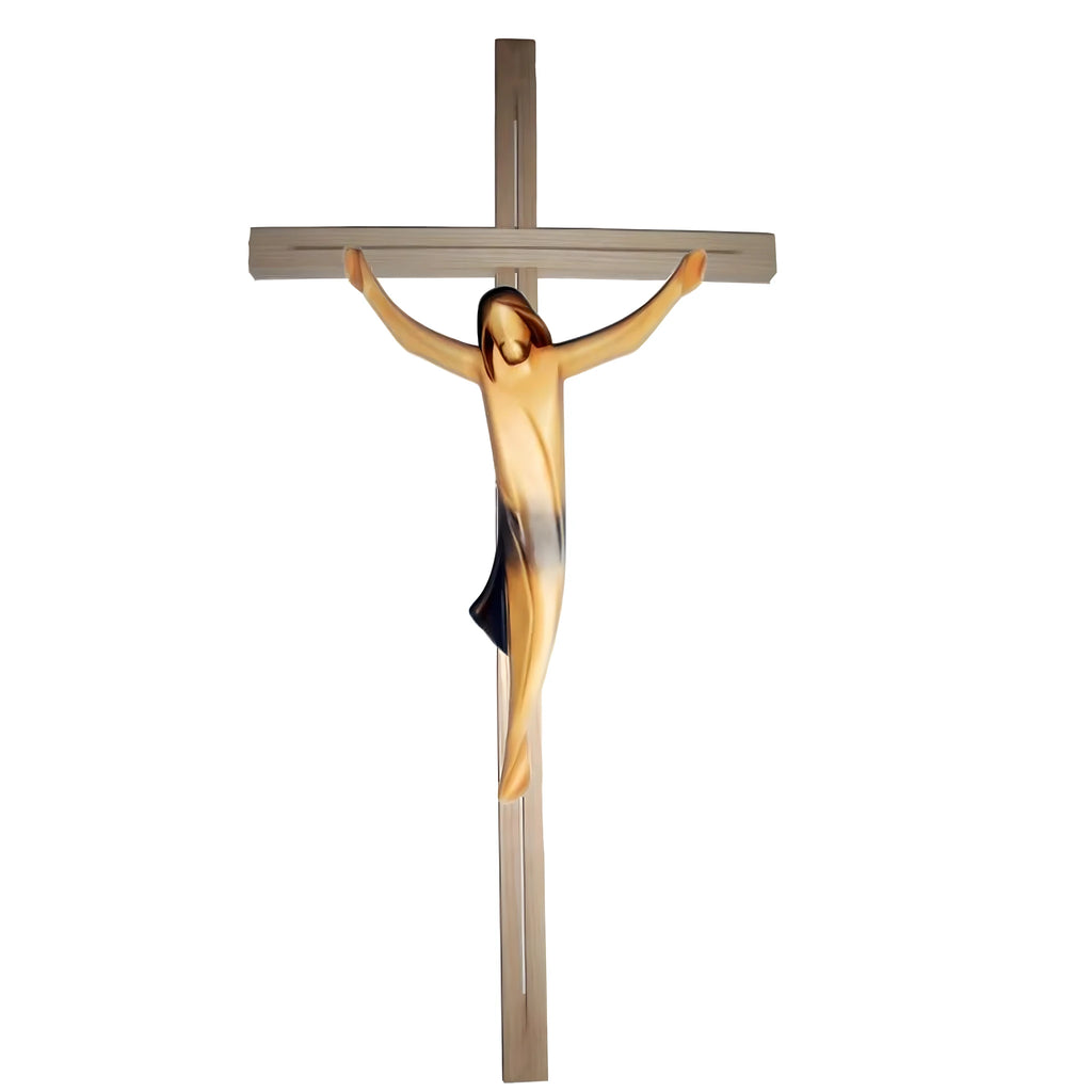 Stylized Christ on Maple and Linden Wood Cross Val Gardena
