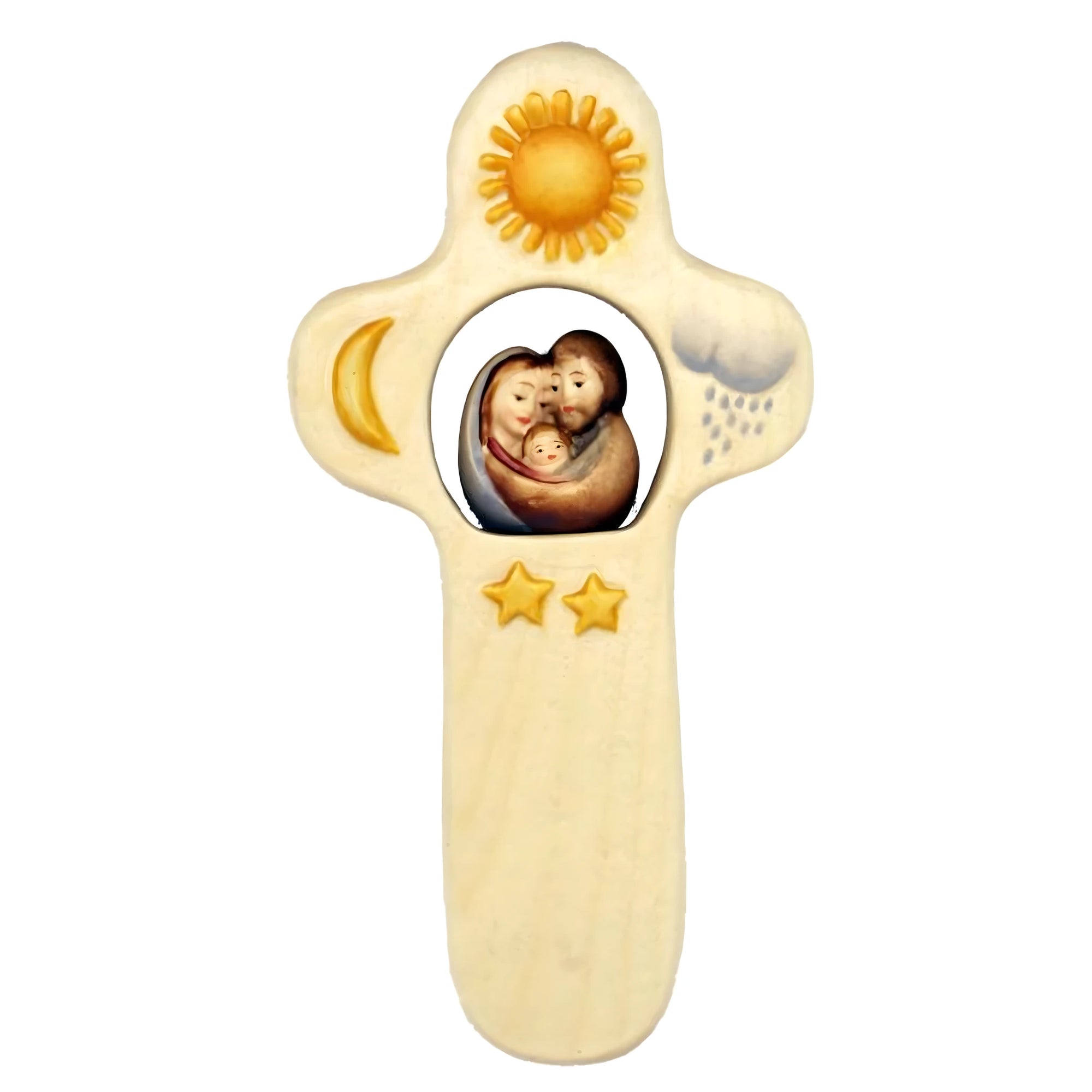 Croce Artistica in Legno d'Acero con Sacra Famiglia