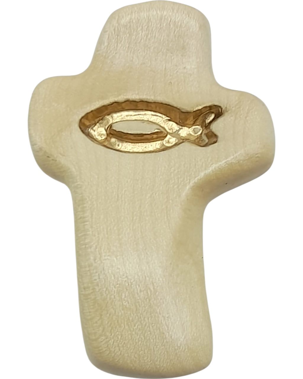 Croix en bois avec poisson – Souvenir de baptême artisanal