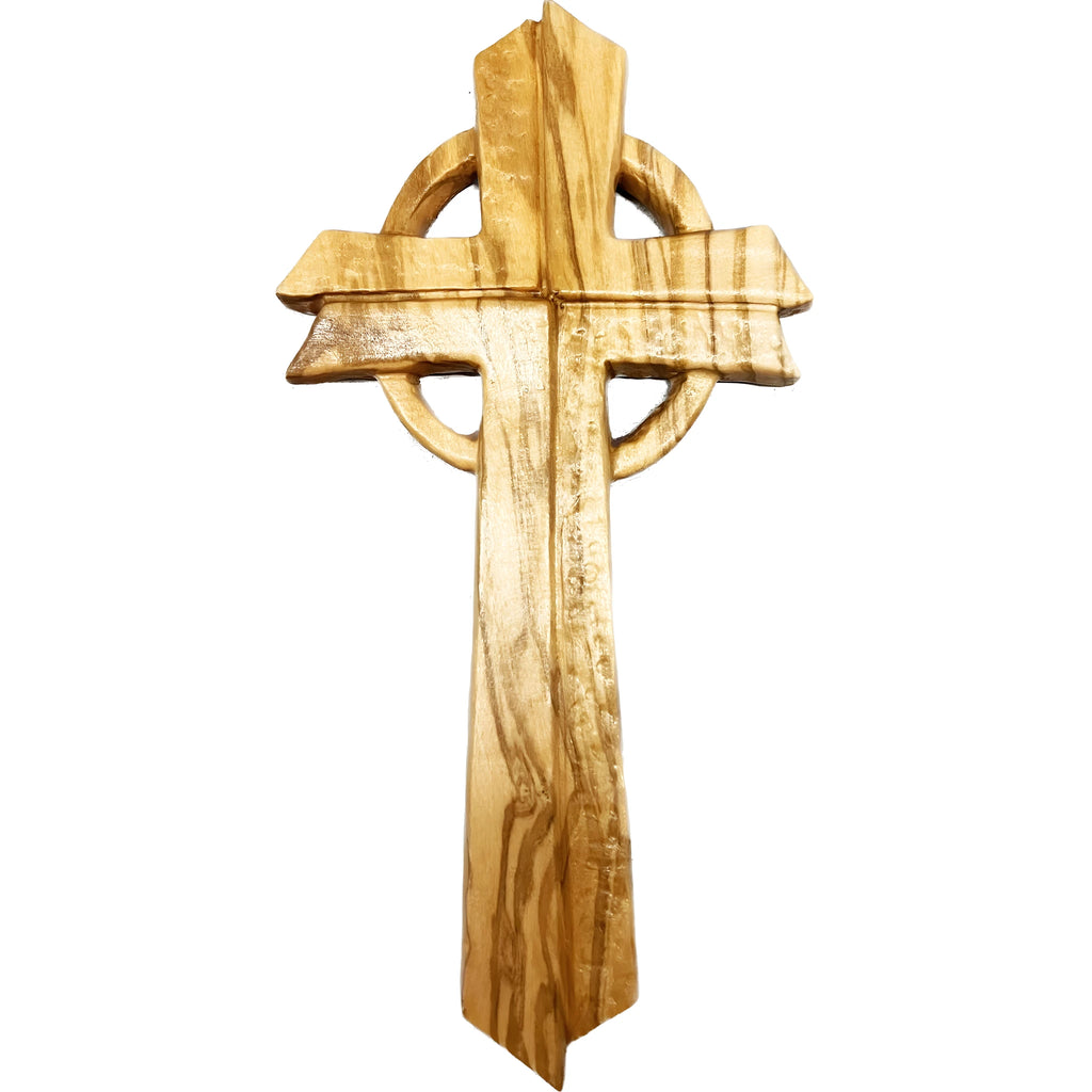 Cruz de Madera de Arce y Olivo con Círculo, Escultura Artística Val Gardena