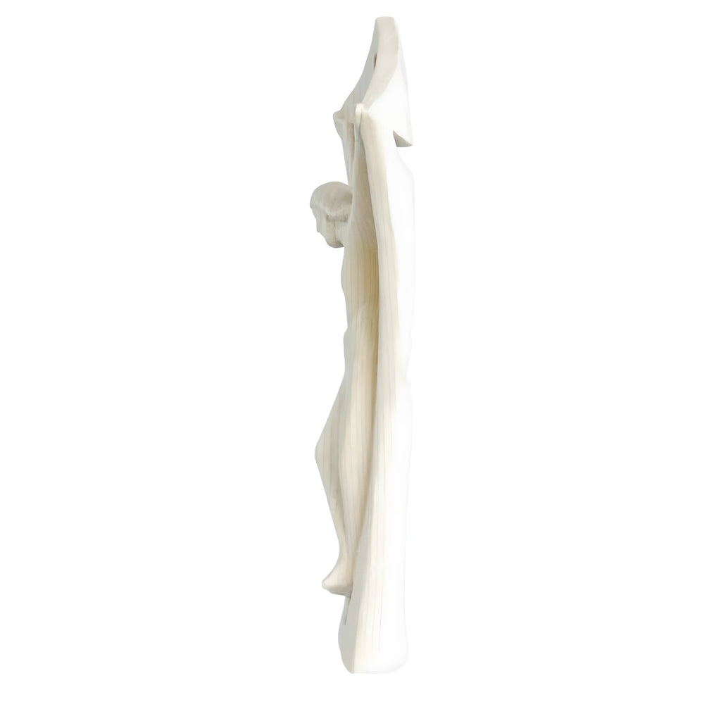 Stylizowany nowoczesny krucyfiks z naturalnego drewna z Val Gardeny