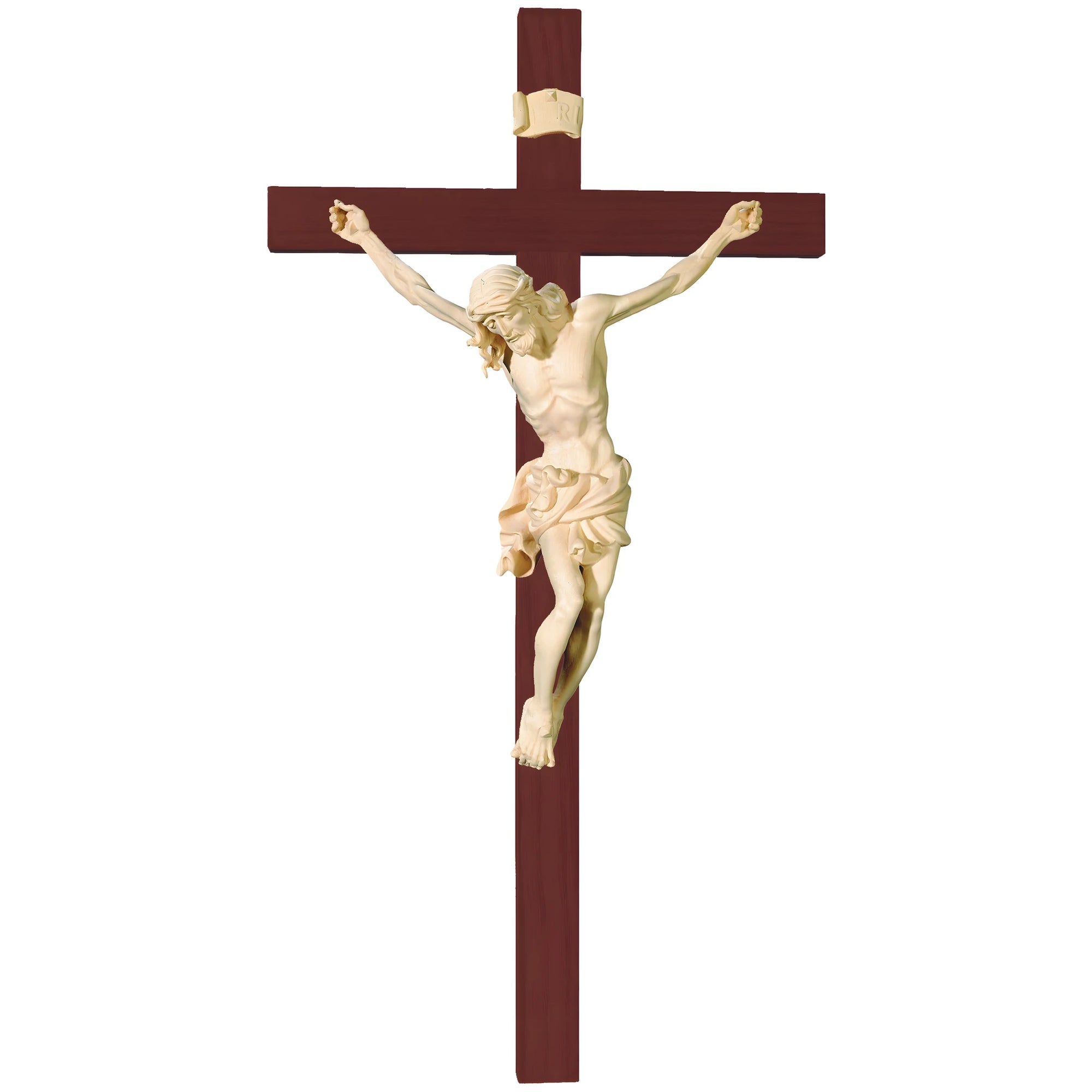 Hand-Carved Crucifix from Val Gardena Wood, Classic Line