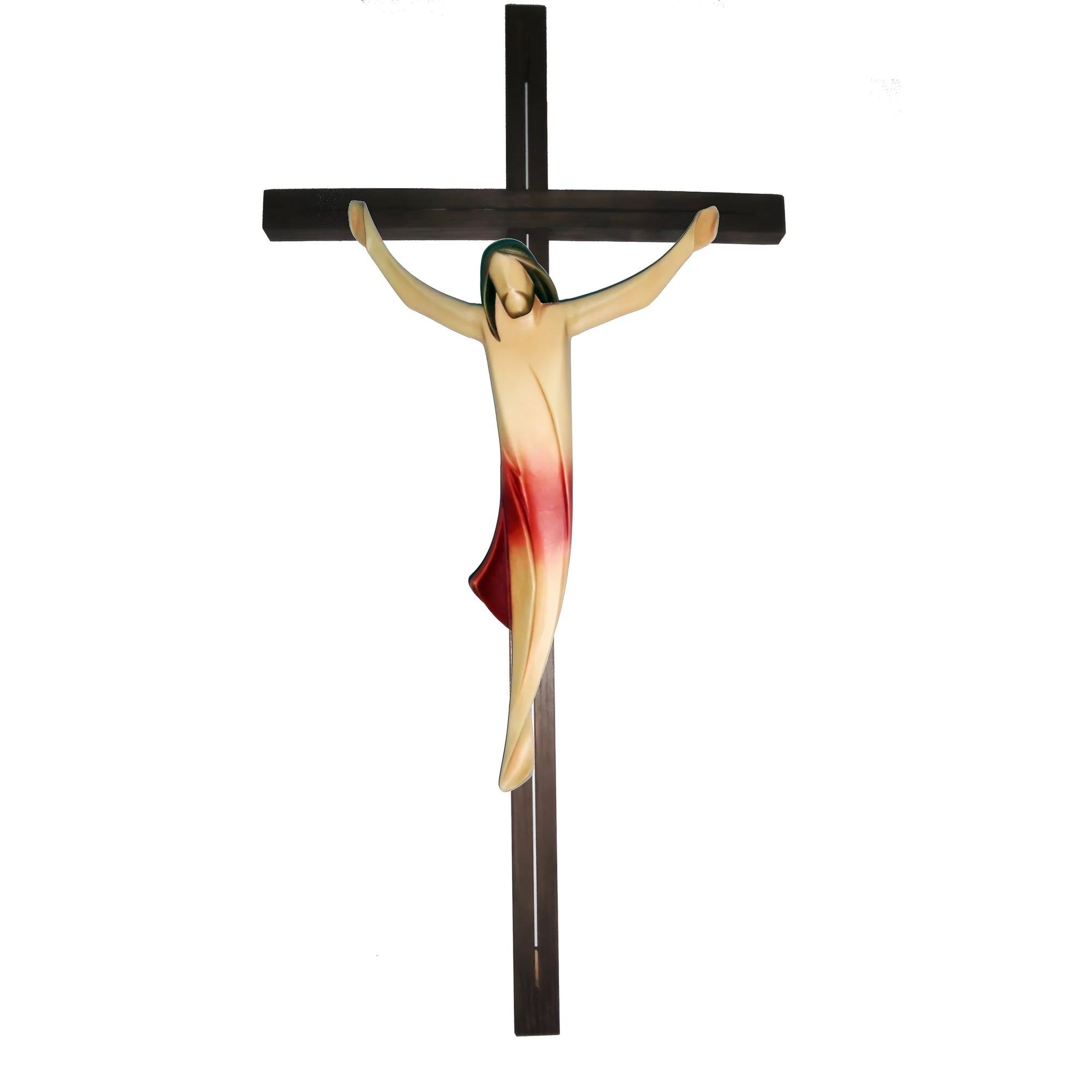 Crocifisso Stilizzato Moderno in Legno Intagliato Val Gardena