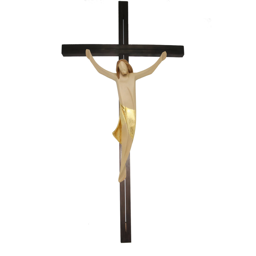 Crocifisso Stilizzato Moderno in Legno Intagliato Val Gardena