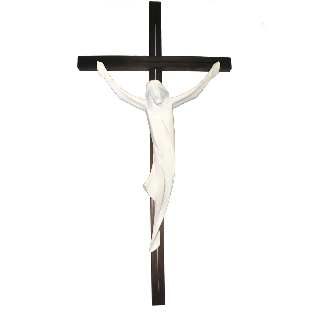 Crocifisso Stilizzato Moderno in Legno Intagliato Val Gardena