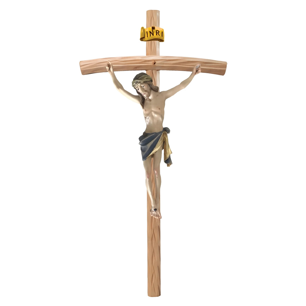 Crucifijo de Madera Tallado a Mano Val Gardena - Cristo Sufriente