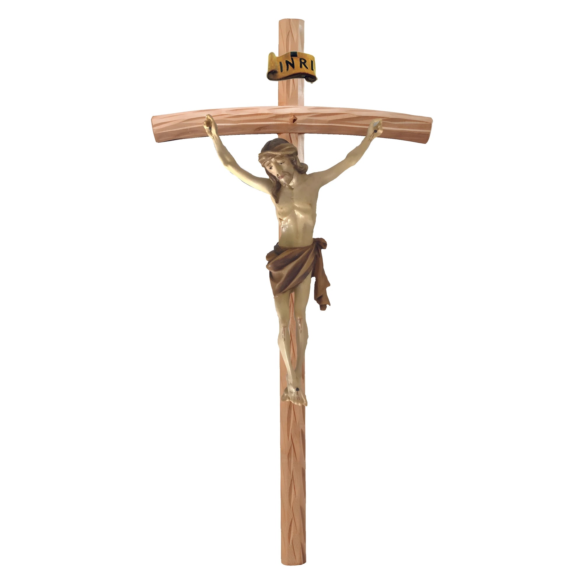 Crucifijo de Madera Tallado a Mano Val Gardena - Cristo Sufriente