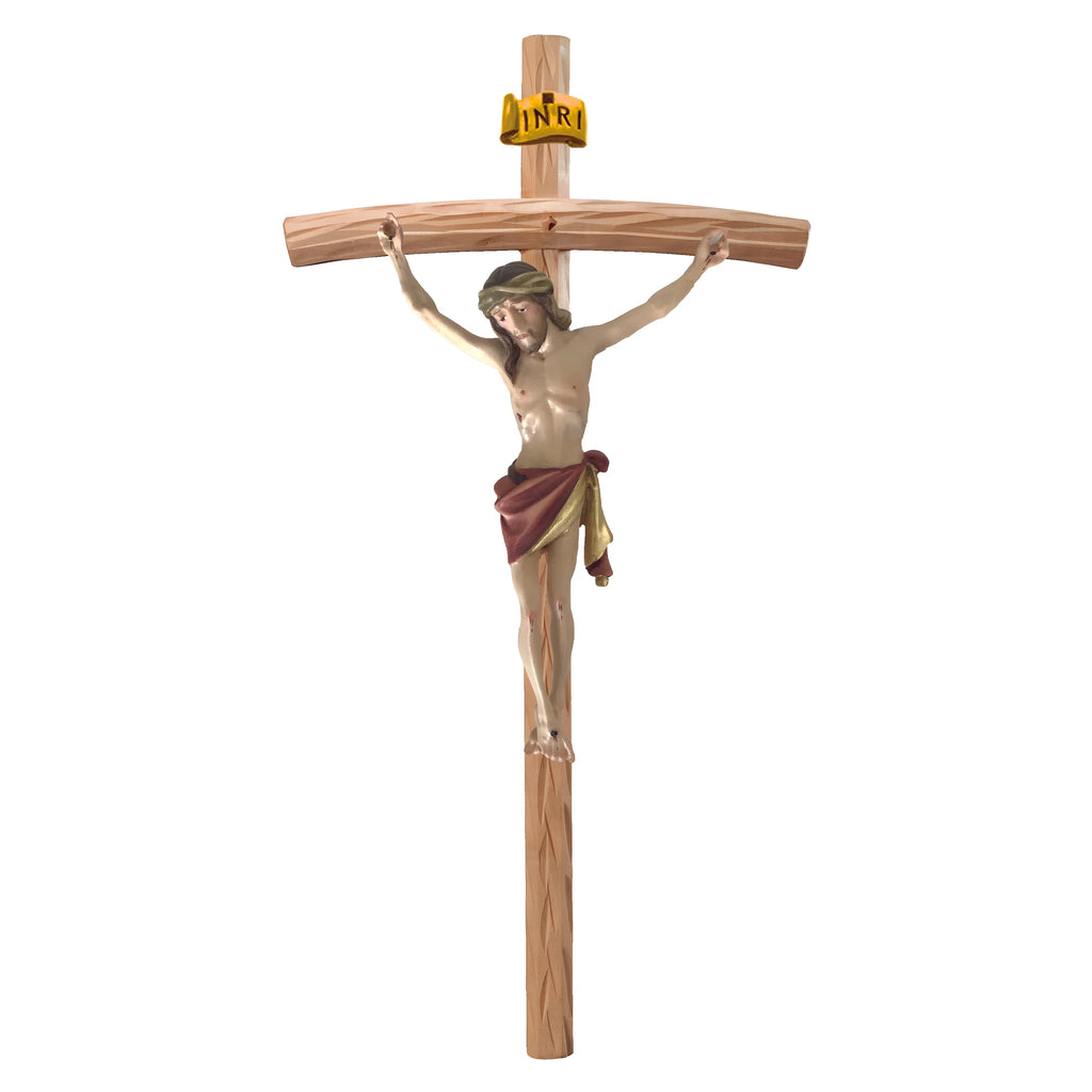 Crucifijo de Madera Tallado a Mano Val Gardena - Cristo Sufriente